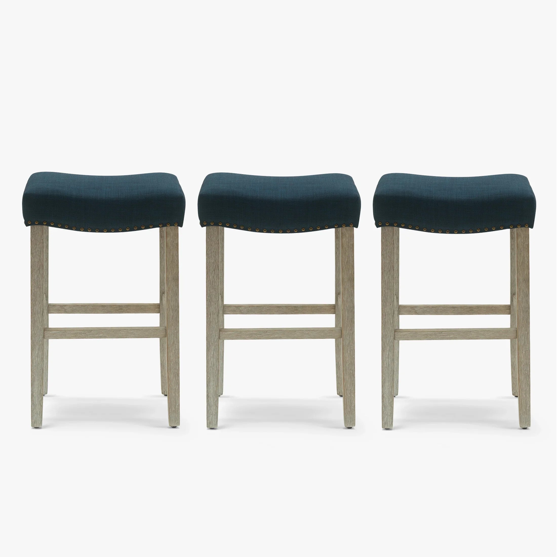 Bulmon 29" Upholstered Saddle Seat Antique Gray Counter Stool (Set of 3)