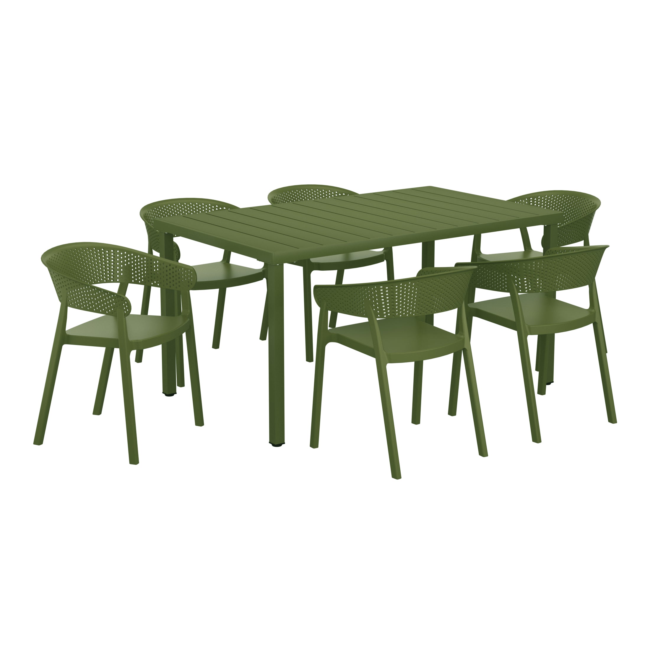 Sunshine 7-Piece Outdoor Metal Rectangle Patio Dining Table Set With Stackable Patio Dining Chairs