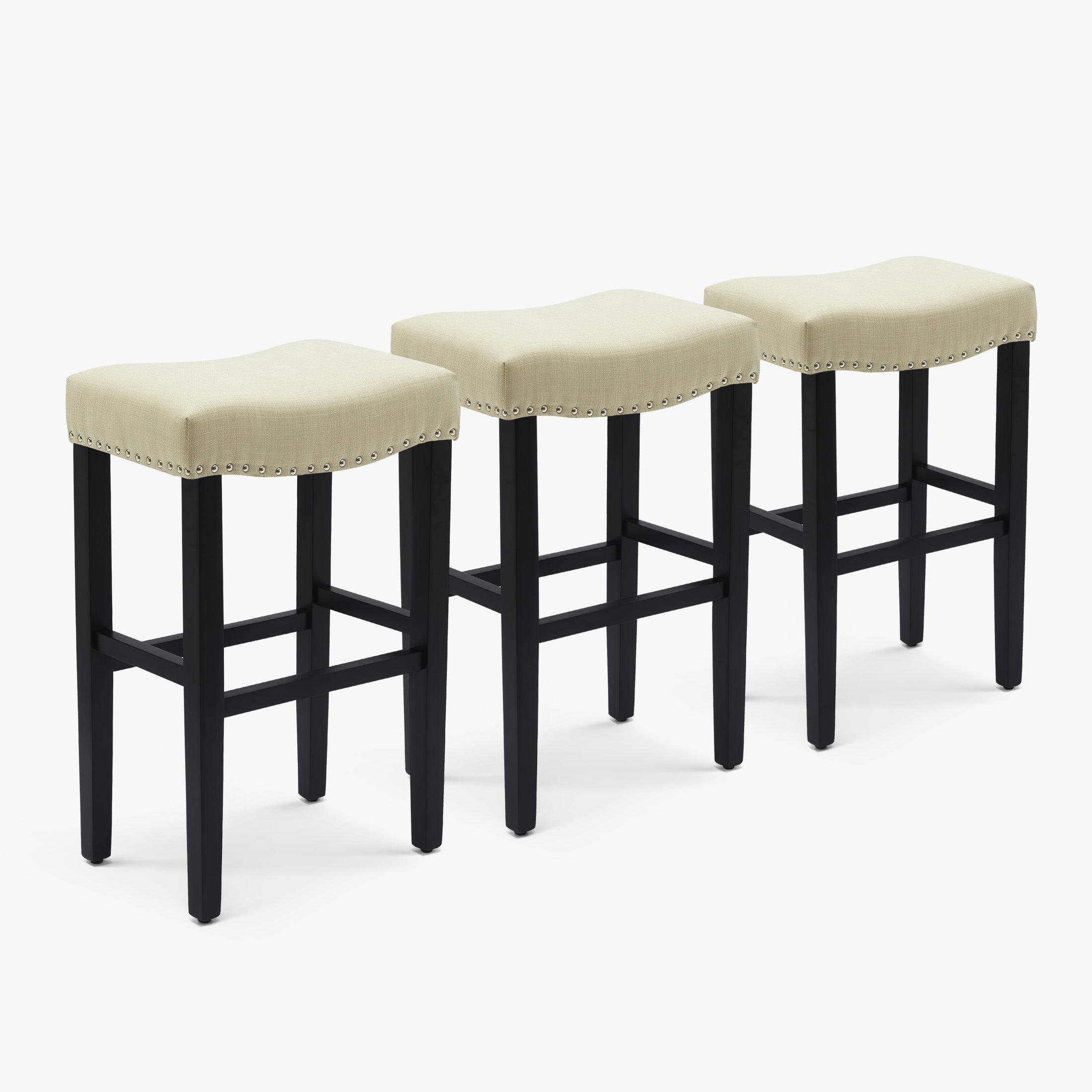Bulmon 29" Upholstered Saddle Seat Black Bar Stool (Set of 3)