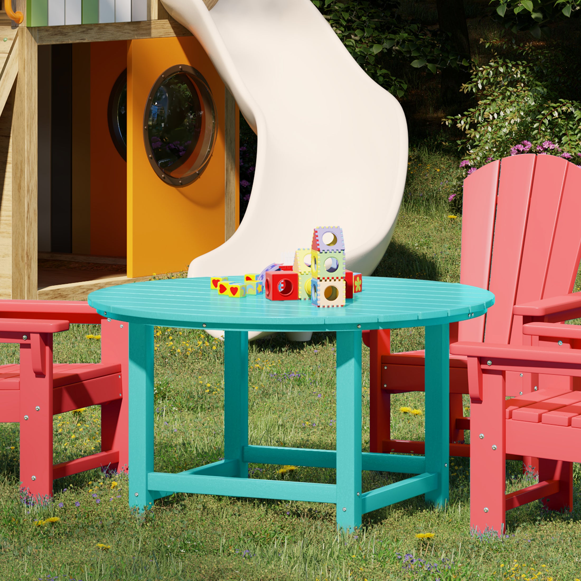 Paradise Kids Outdoor Patio Furniture HDPE 38" Wide Round Dining Table