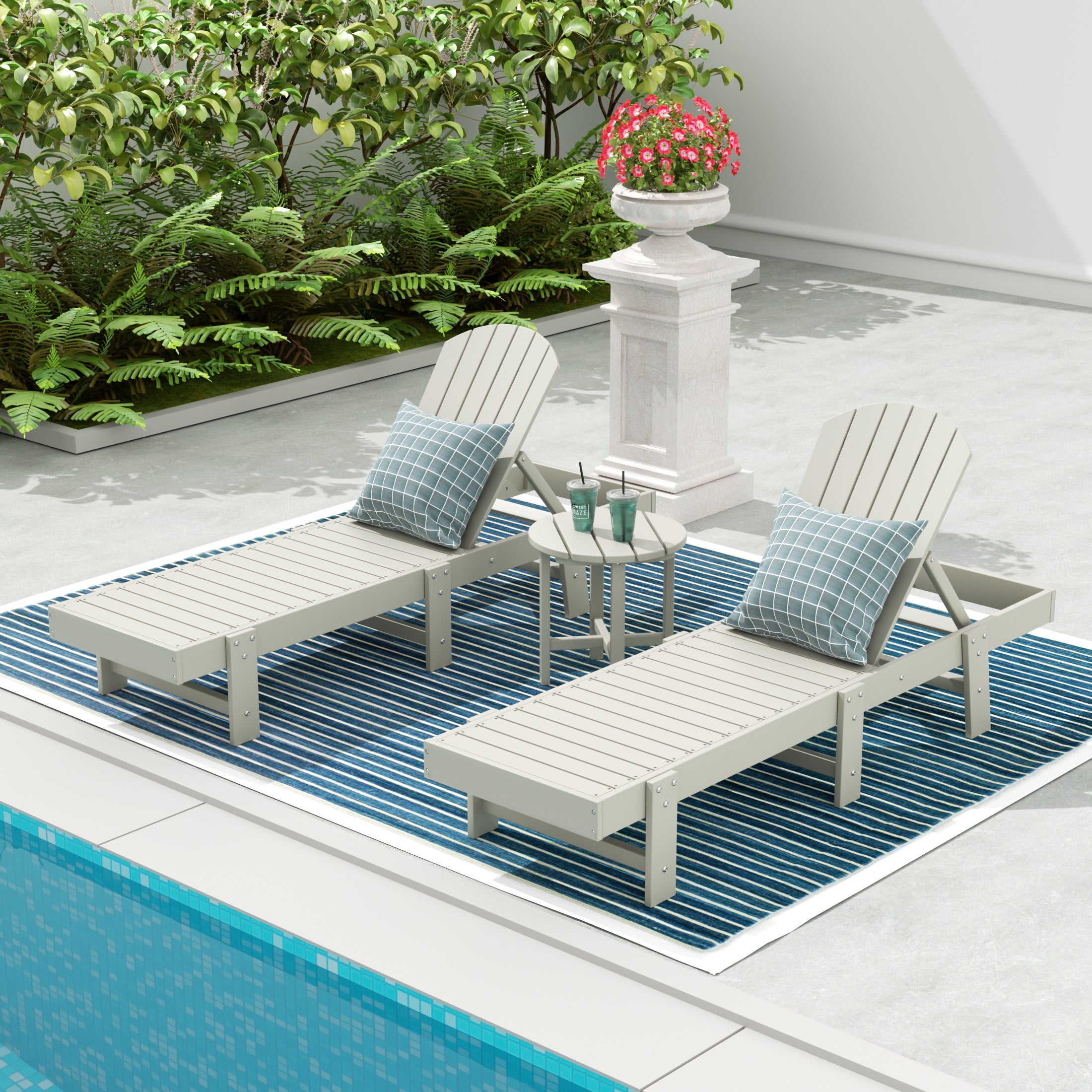 Portside 3 Piece Adirondack Poly Reclining Chaise Lounge