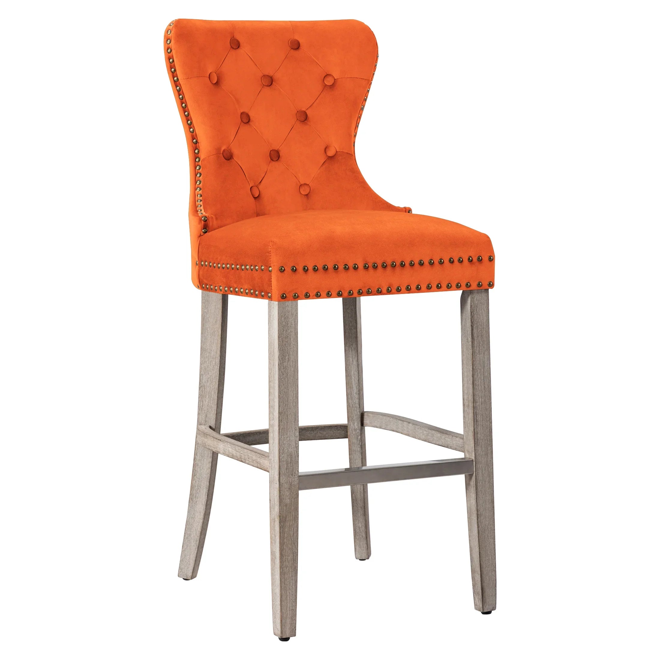 Hank 29" Tufted Velvet Bar Stool, Antique Gray