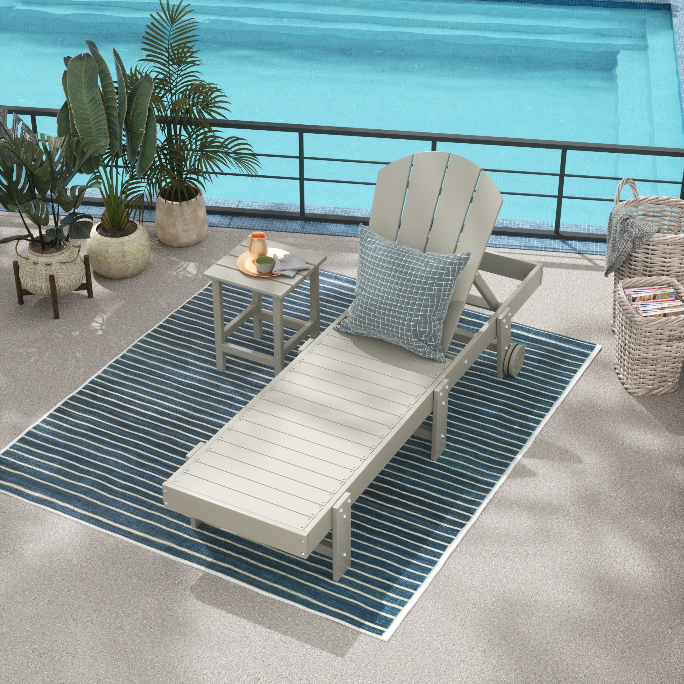 Paradise 2 Piece Adirondack Poly Reclining Chaise Lounge With Wheels