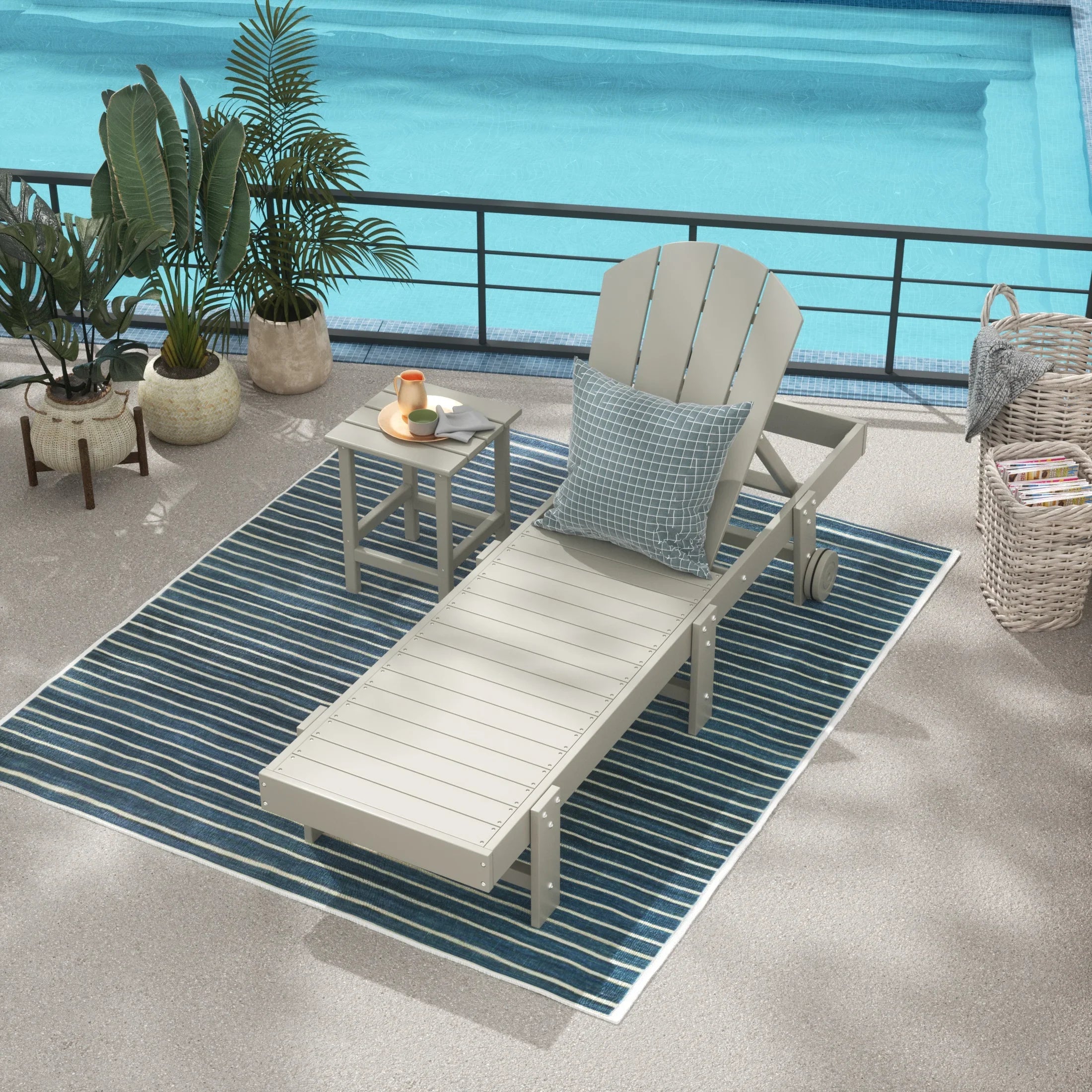 Paradise 2 Piece Adirondack Poly Reclining Chaise Lounge With Wheels