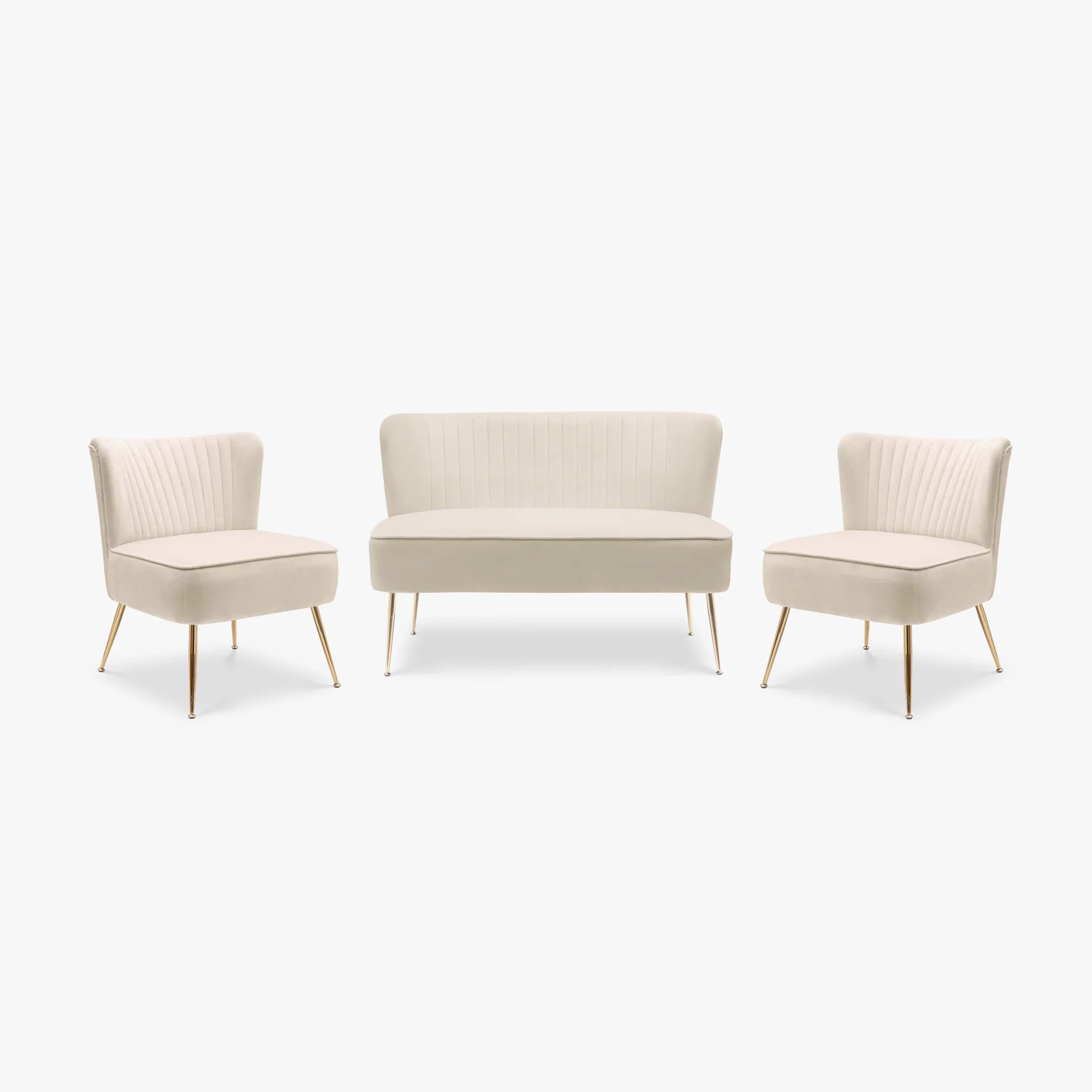 Alaia Mid Century Modern Tufted Velvet Loveseat Sofa and 25" Accent Chair 3-Piece Set