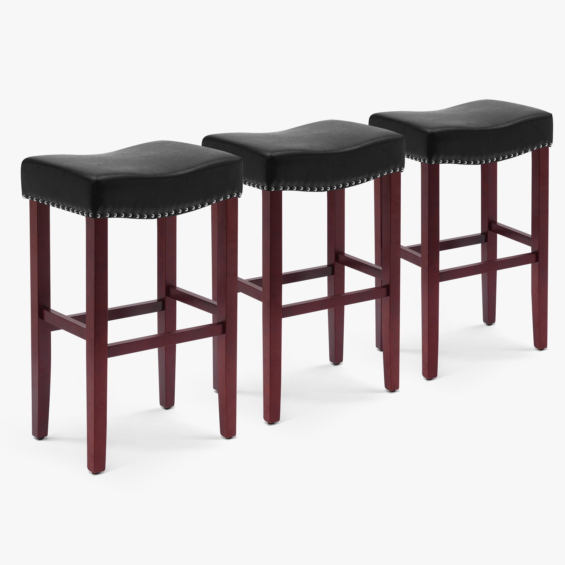 Bulmon 29" Upholstered Saddle Seat Cherry Bar Stools (Set of 3)
