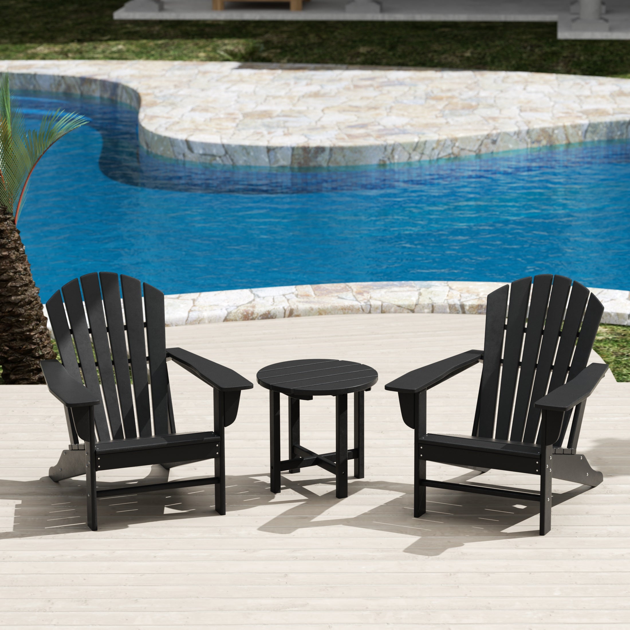 PORTSIDE 3-Piece Set Outdoor Patio Adirondack Chairs with Round
