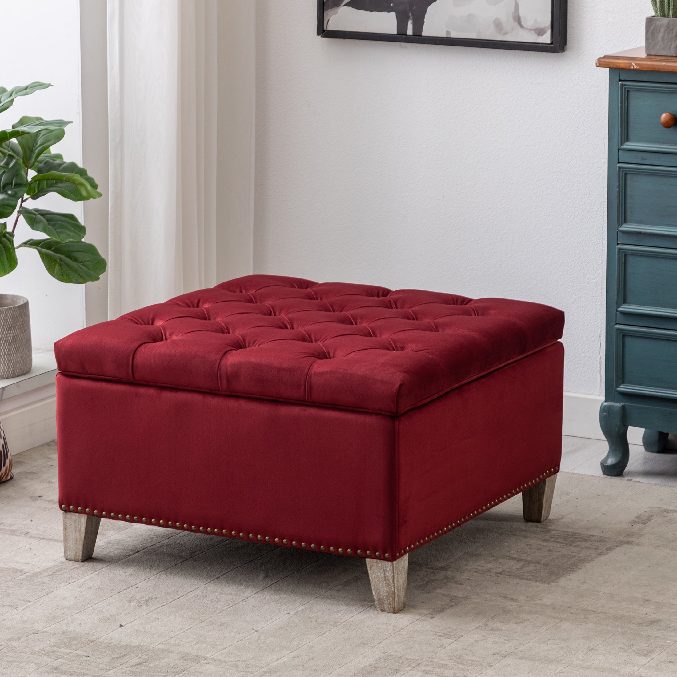 Hank Square Velvet Tufted Storage Ottoman