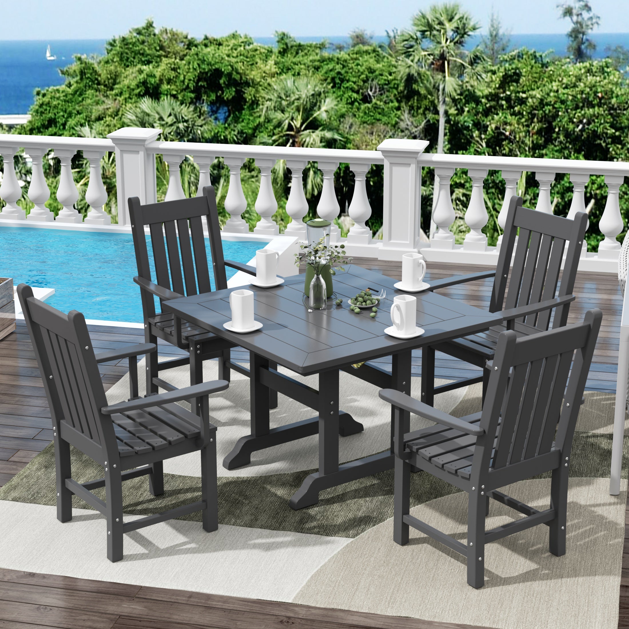 Paradise 5 Piece Outdoor Patio Dining Set Outdoor Square Table and Armchair Set