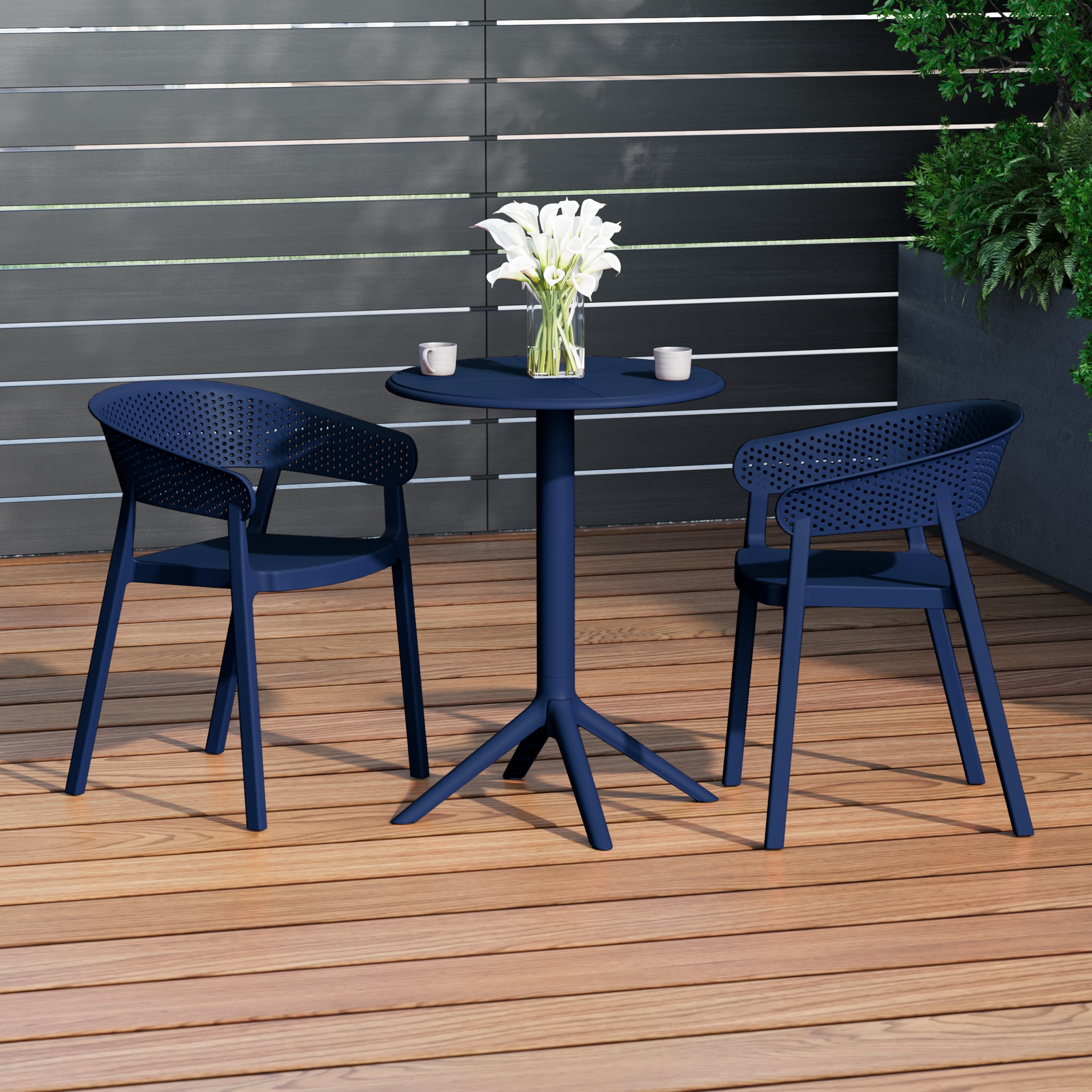 Sunshine 3-Piece Outdoor Resin Patio Bistro Table Set with Stackable Patio Dining Side Chairs