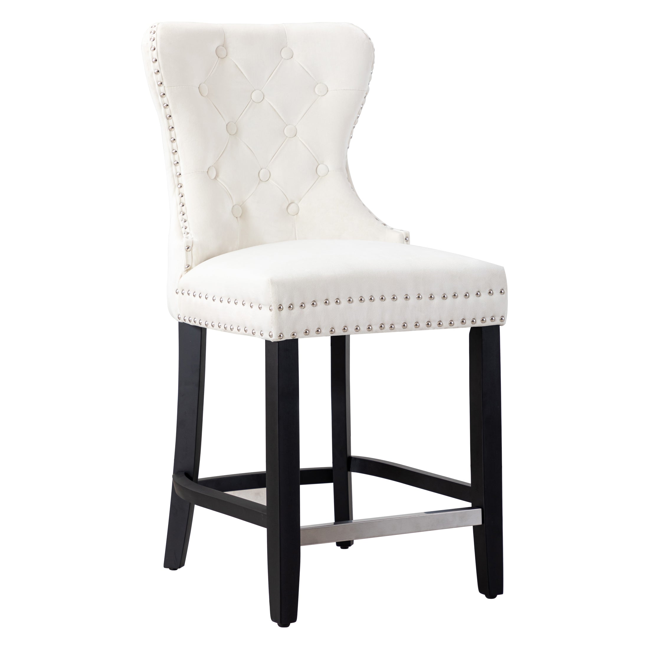 Hank 24" Tufted Velvet Counter Stool, Black