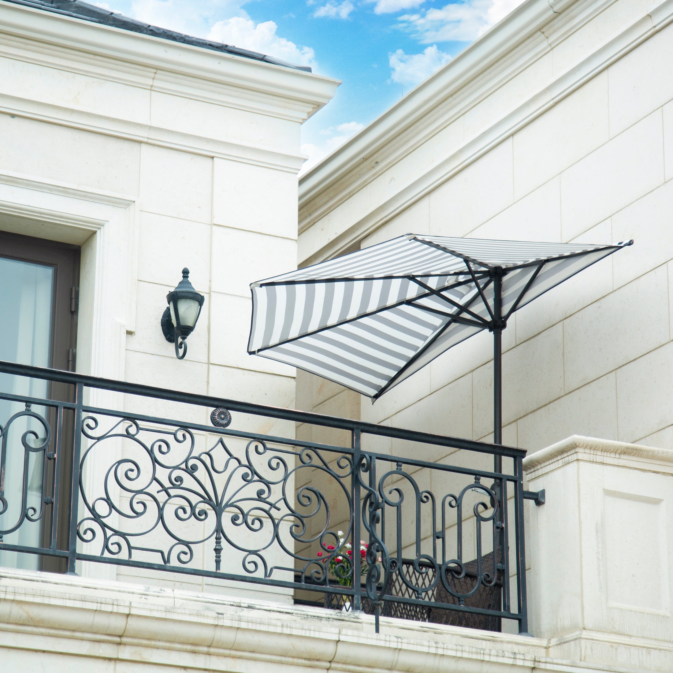 Easton 9 ft. Aluminum Half Market Crank Lift Patio Umbrella