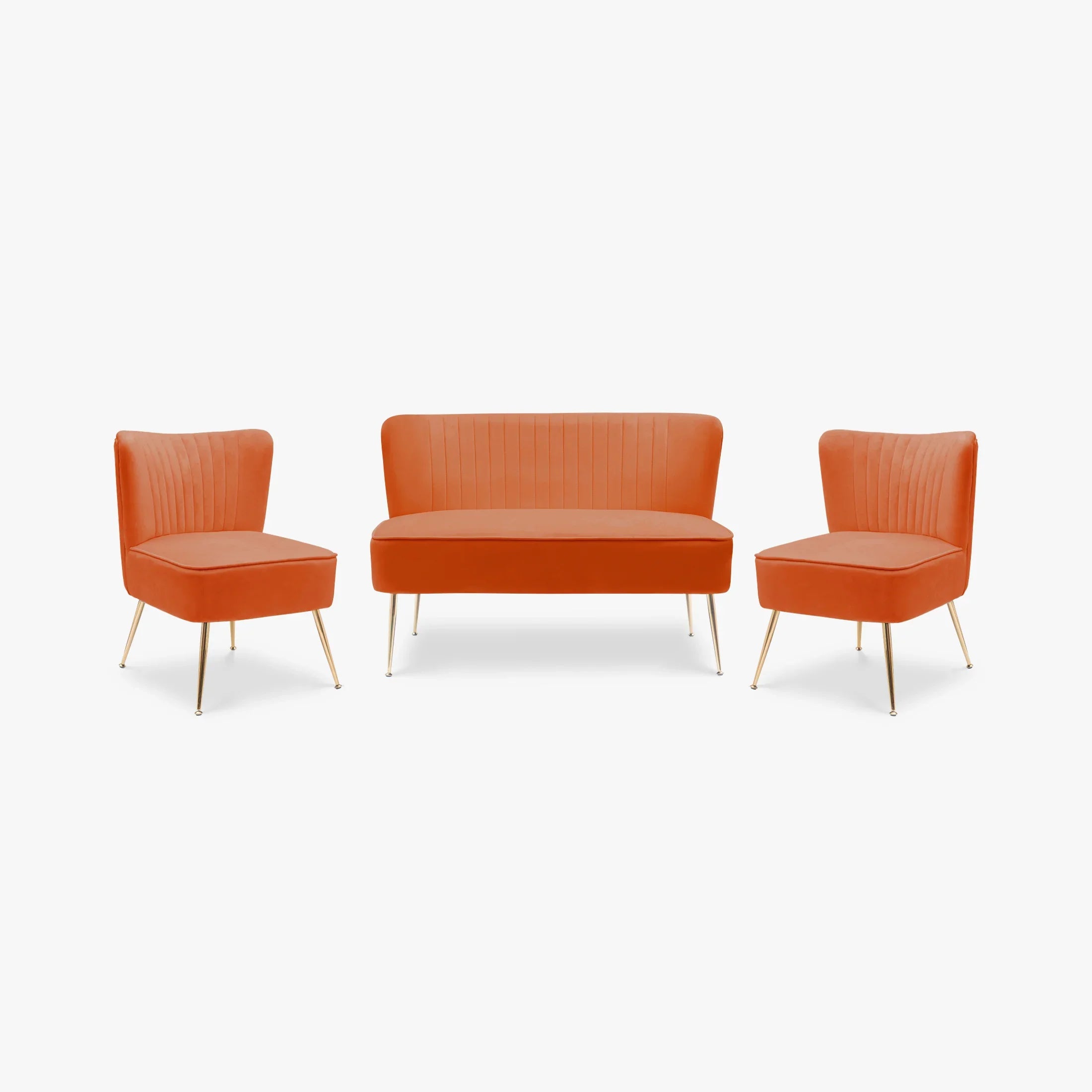 Alaia Mid Century Modern Tufted Velvet Loveseat Sofa and 22" Accent Chair 3-Piece Set
