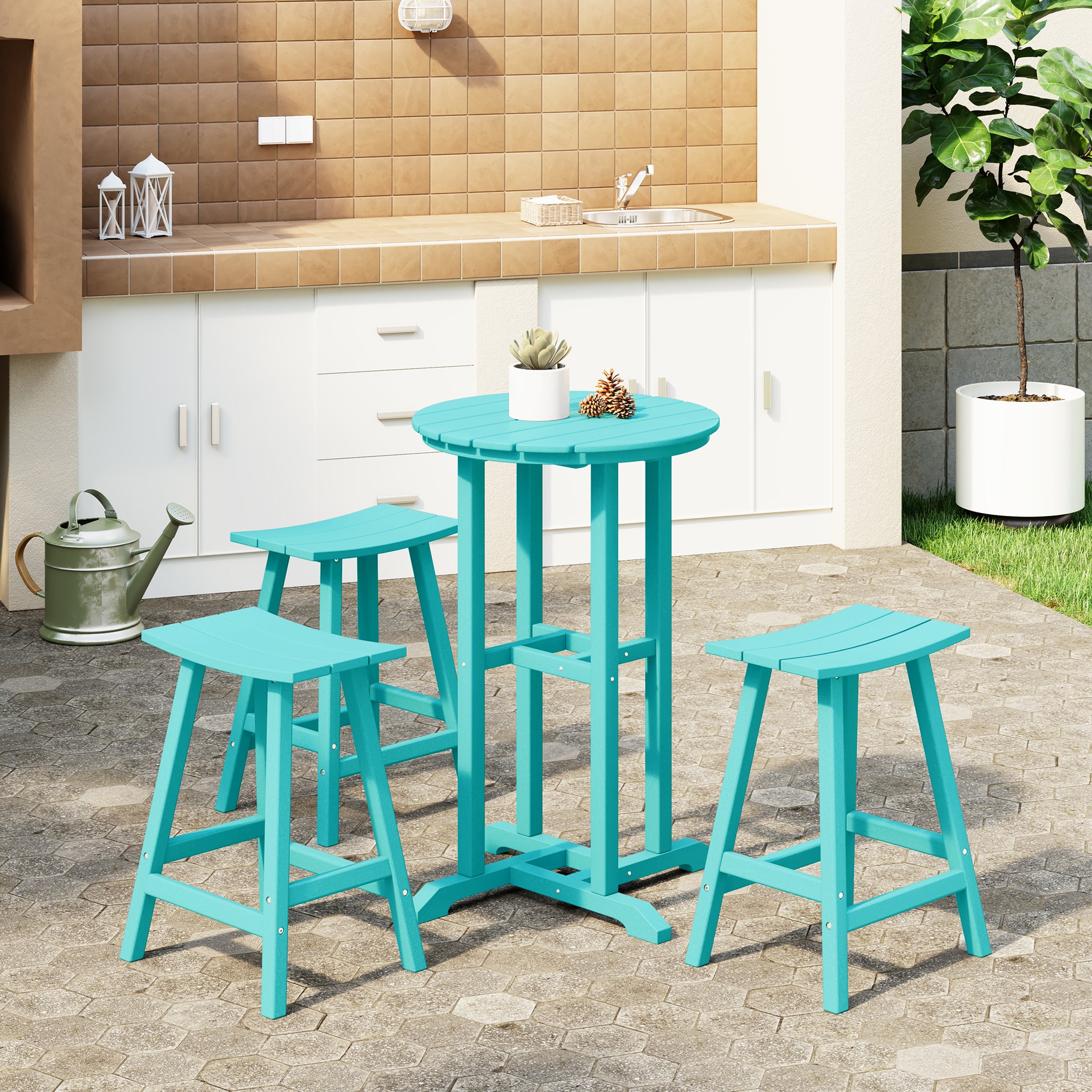 Paradise Outdoor Patio Counter Height Bar Stools Bistro Bar Table 4-Piece Set