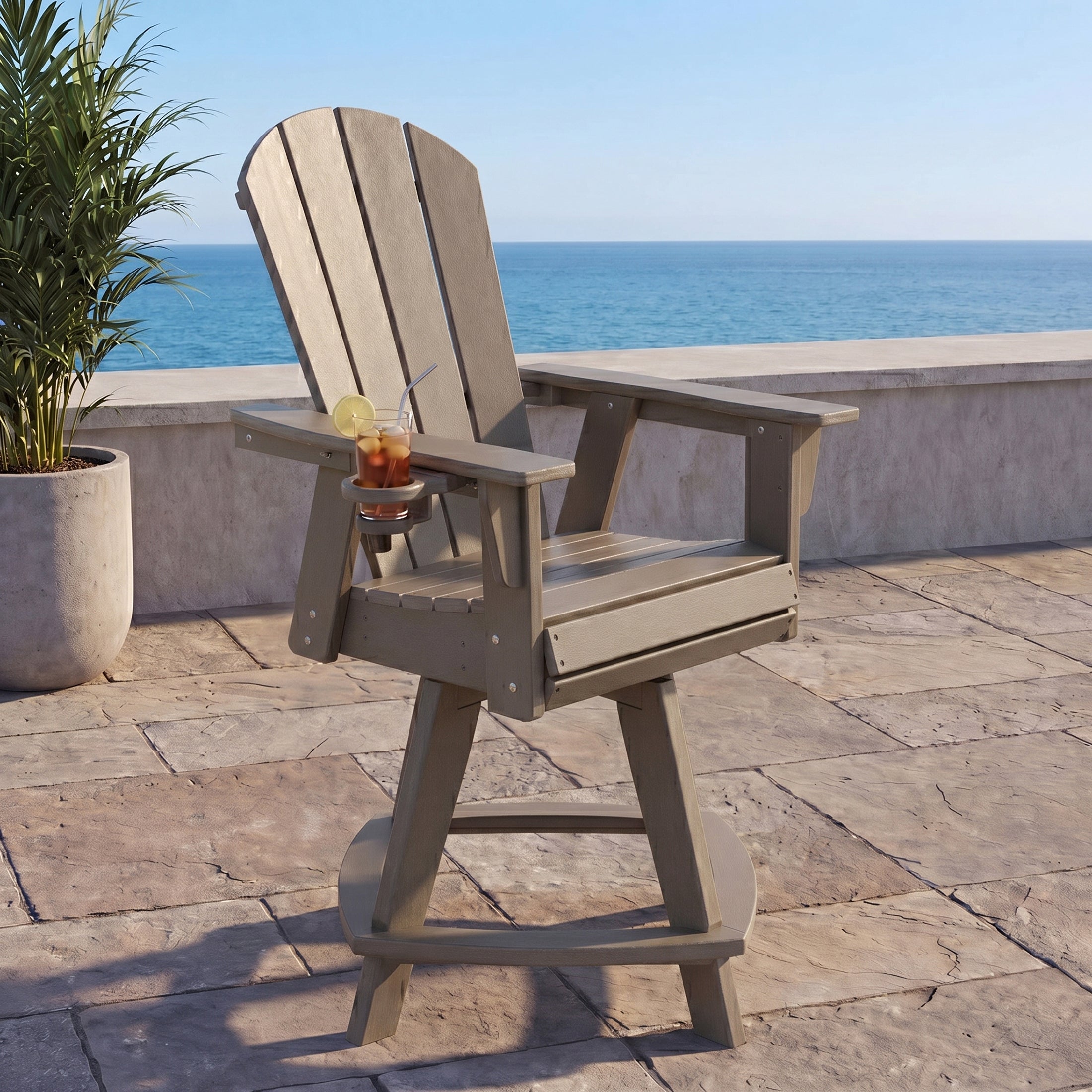 Paradise Outdoor HDPE Adirondack Swivel Counter Height Bar Chair With Cup Holder