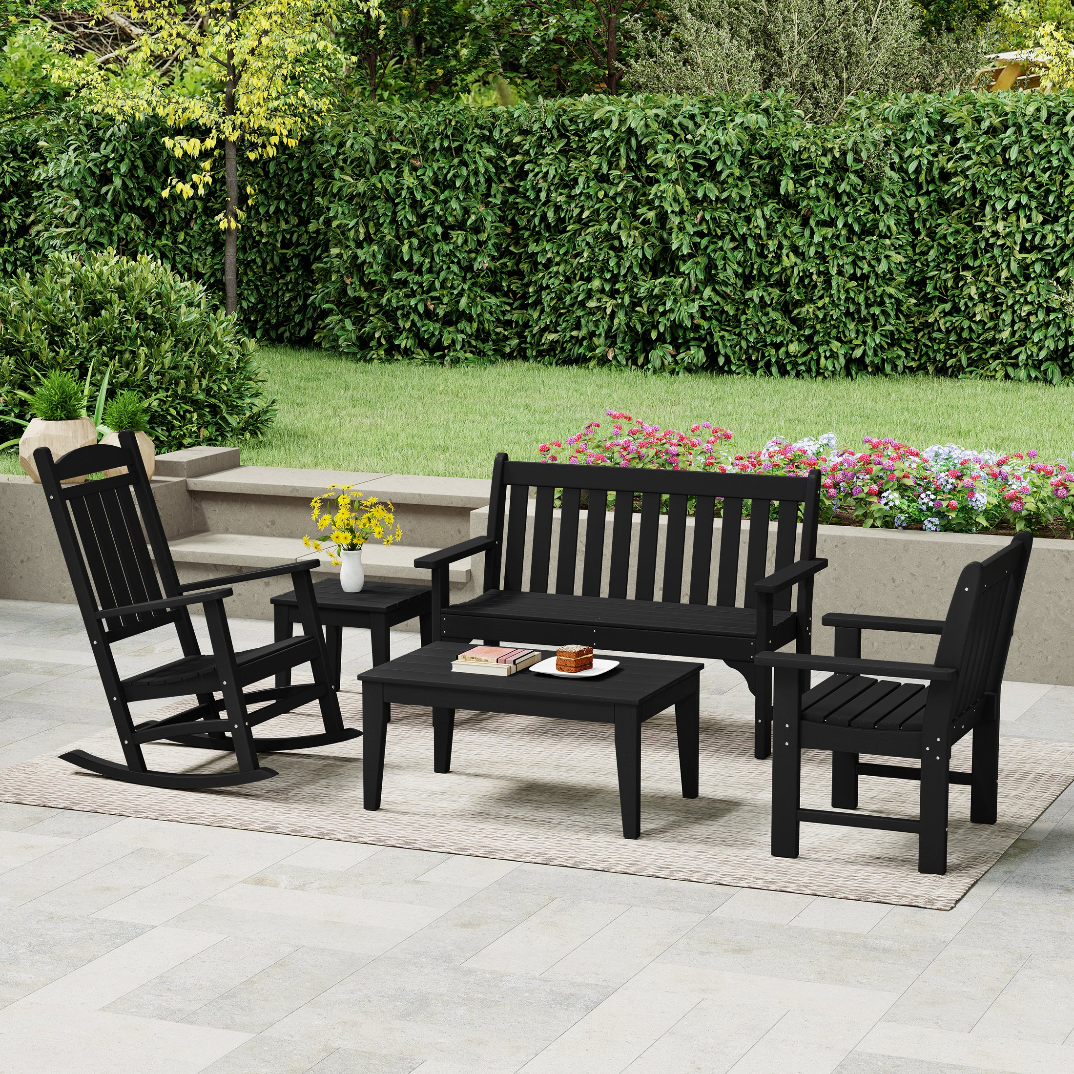 Paradise 5-Piece HDPE Outdoor Patio Furniture Couch and Rocking Chair Set