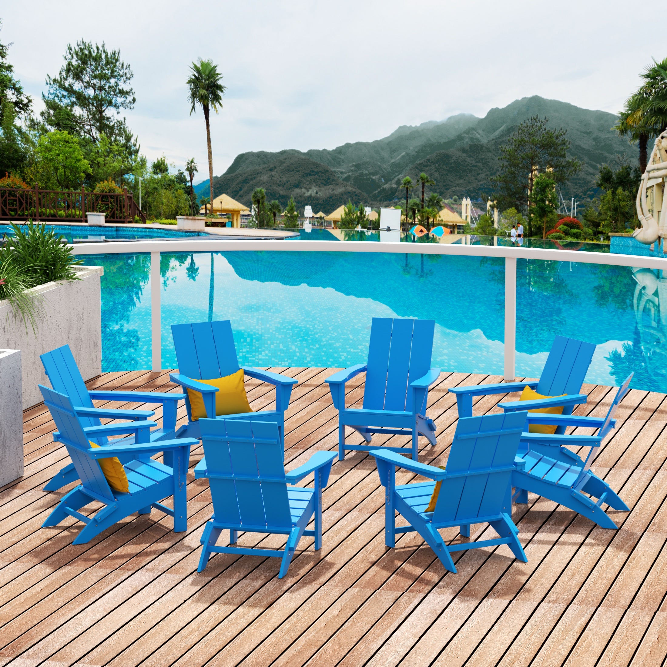 Palms 8-Piece Modern Poly Folding Adirondack Chair Set