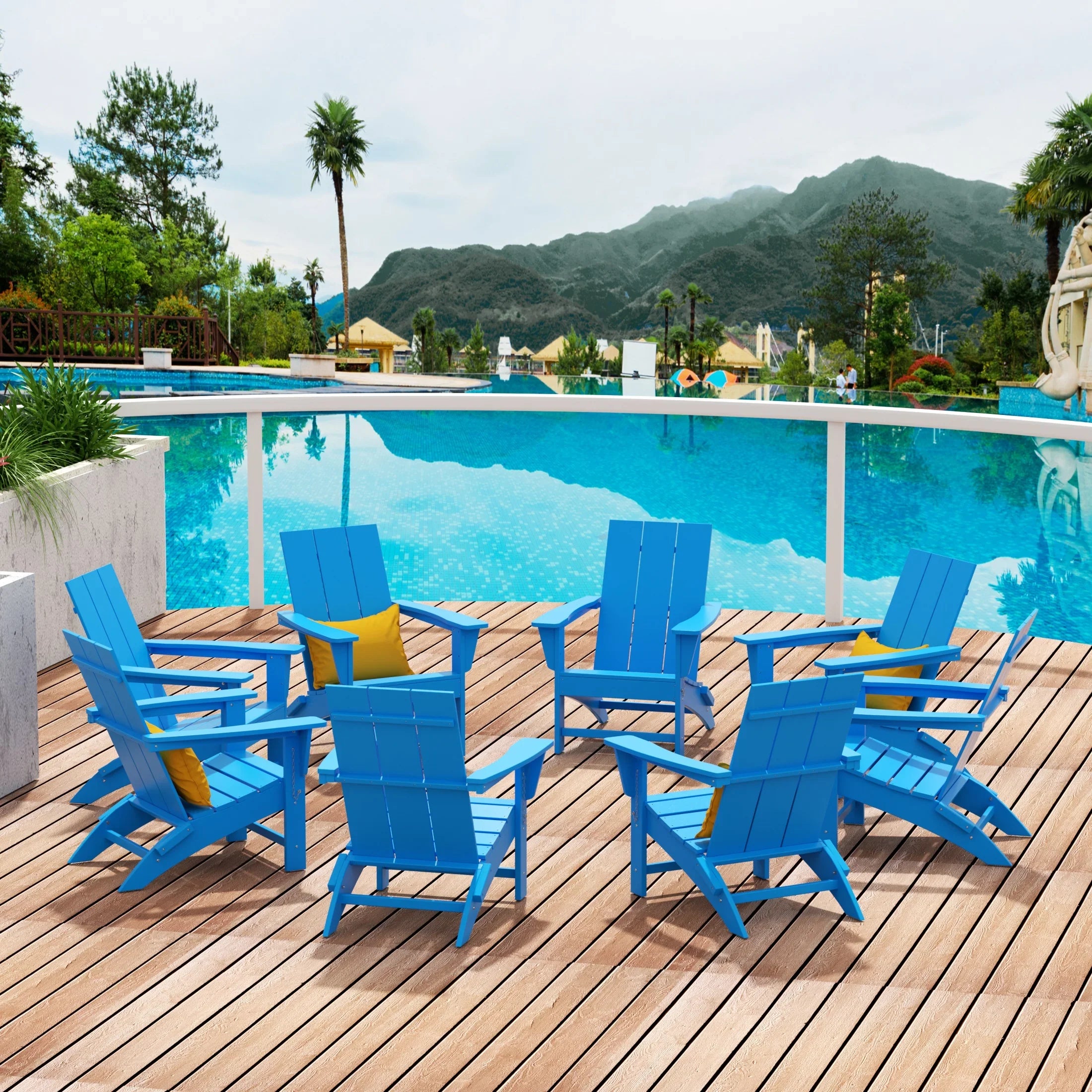 Palms 8-Piece Modern Poly Folding Adirondack Chair Set