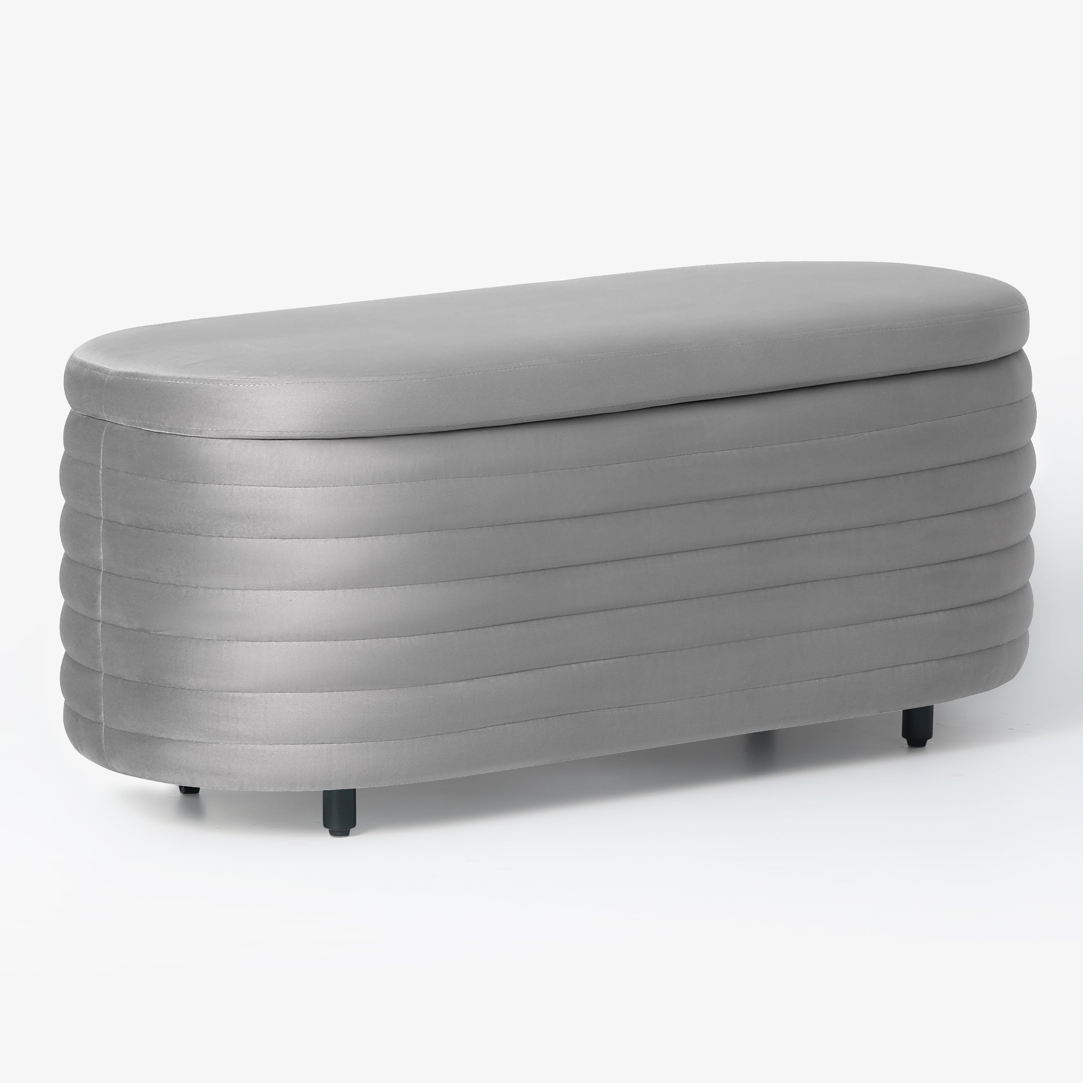 Alaia 42" Wide Mid-Century Modern Upholstered Velvet Tufted Oval Storage Ottoman Bench