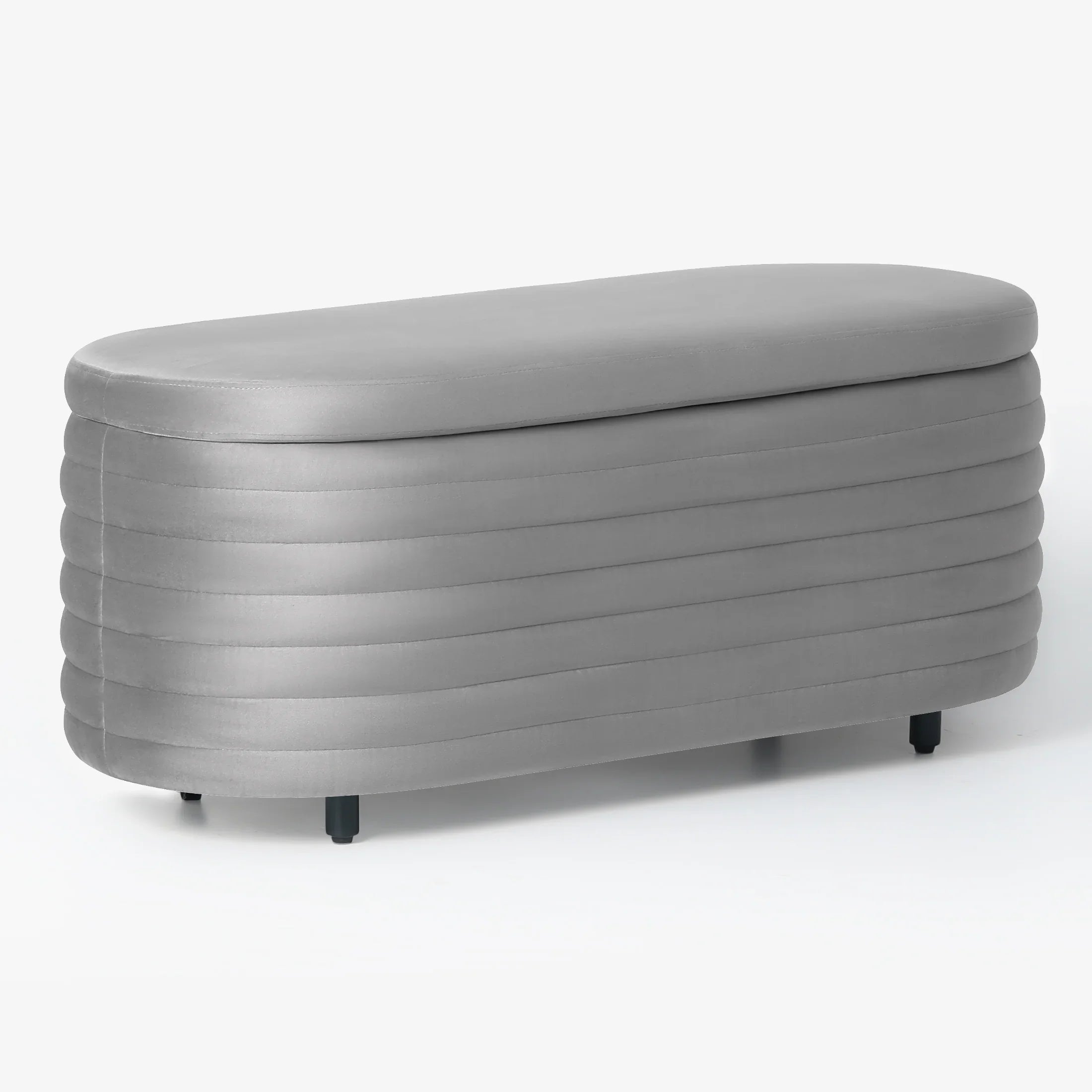 Alaia 42" Wide Mid-Century Modern Upholstered Velvet Tufted Oval Storage Ottoman Bench