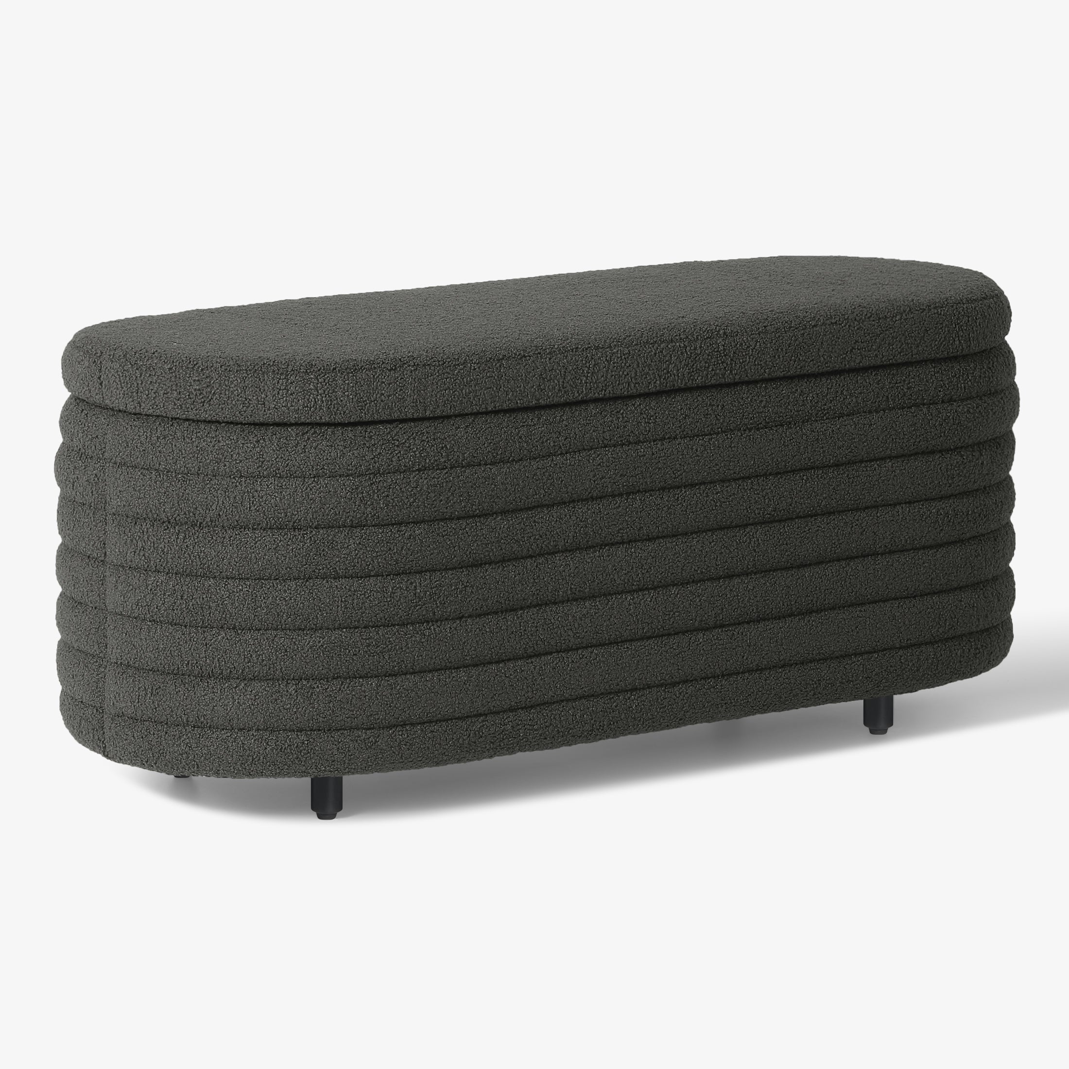 Celine 42" Wide Mid-Century Modern Upholstered Teddy Sherpa Tufted Oval Storage Ottoman Bench