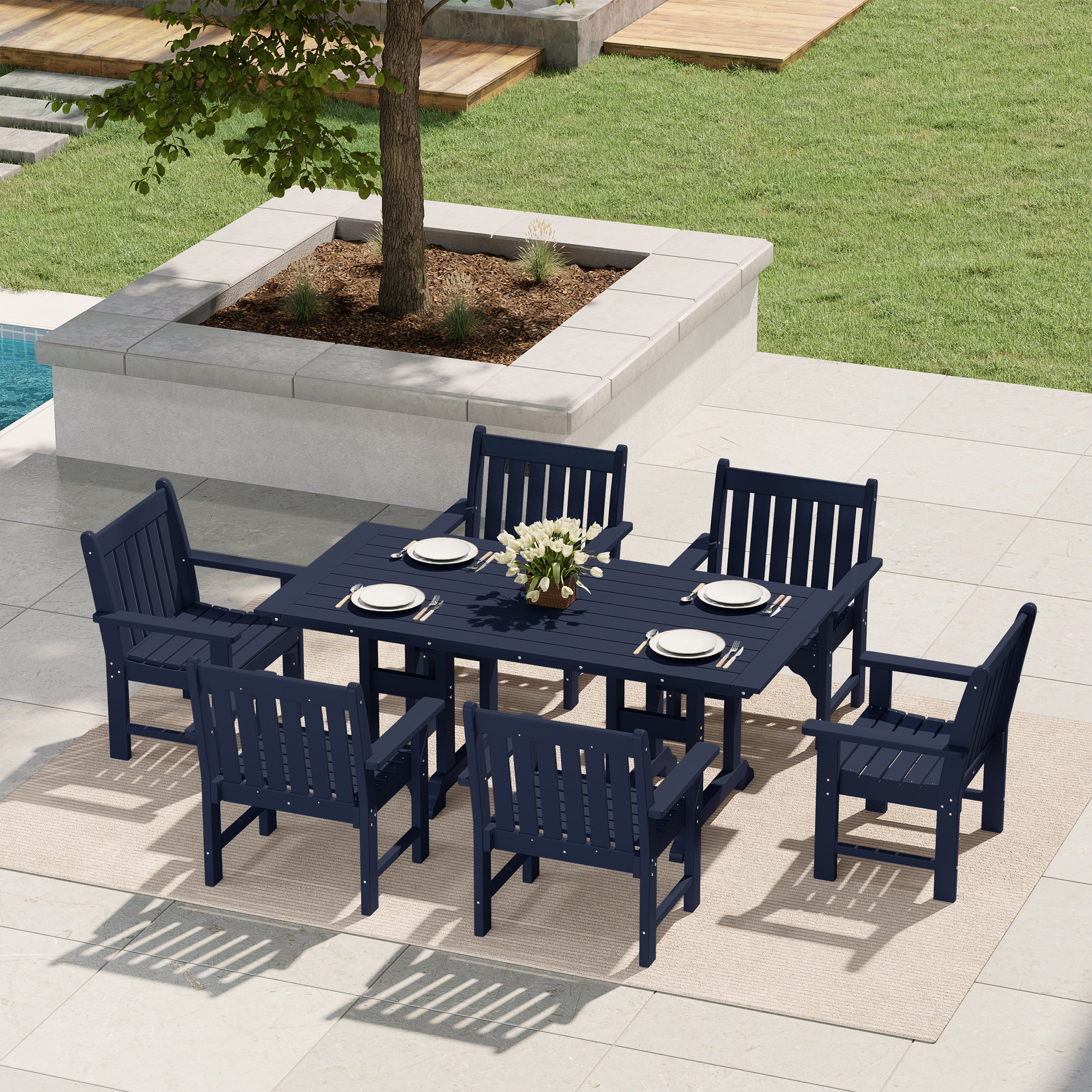 Paradise 7-Piece HDPE Outdoor Dining Patio Table and Chairs Set