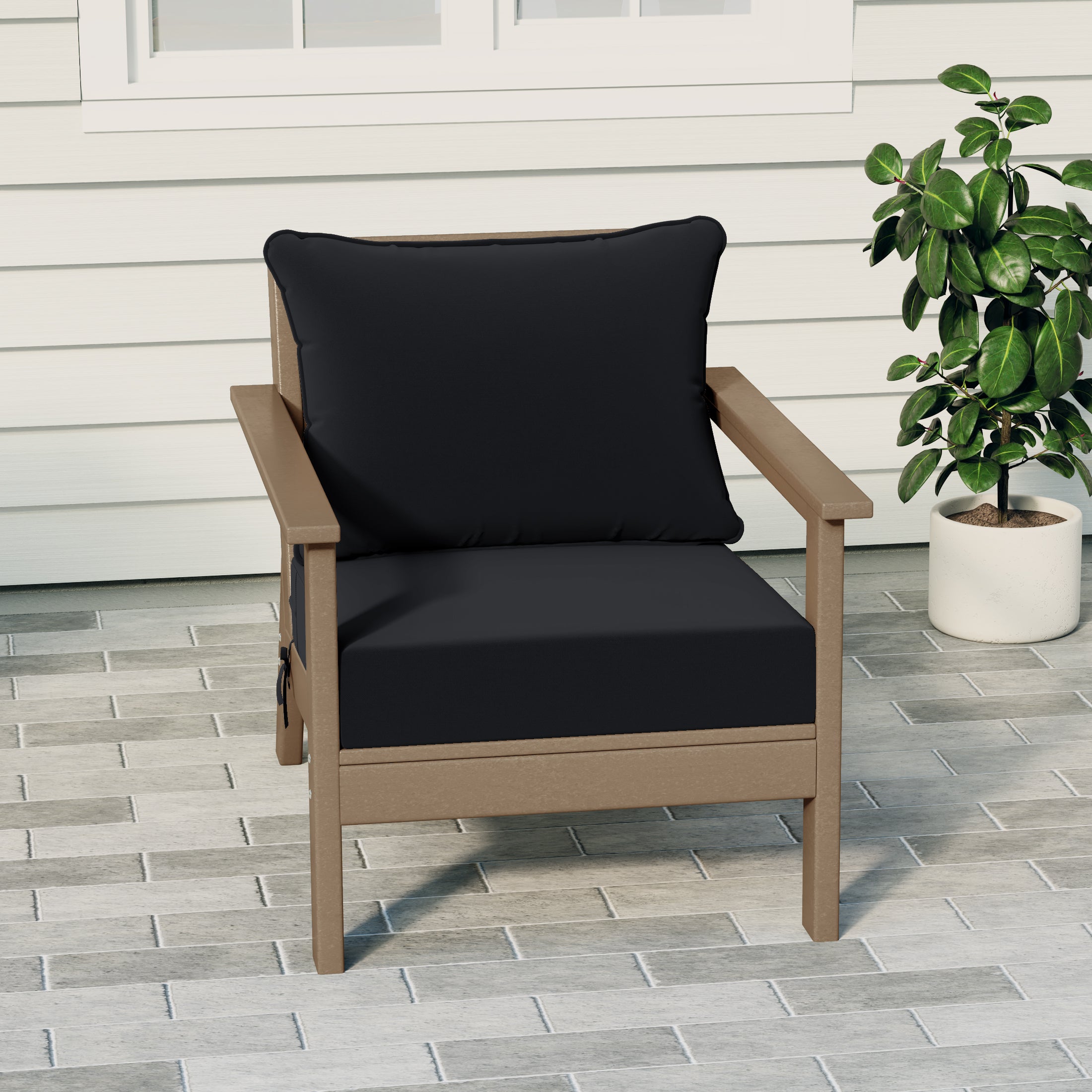 Portsmouth Outdoor Modern HDPE Patio Club Chair with Deep Seat Cushions