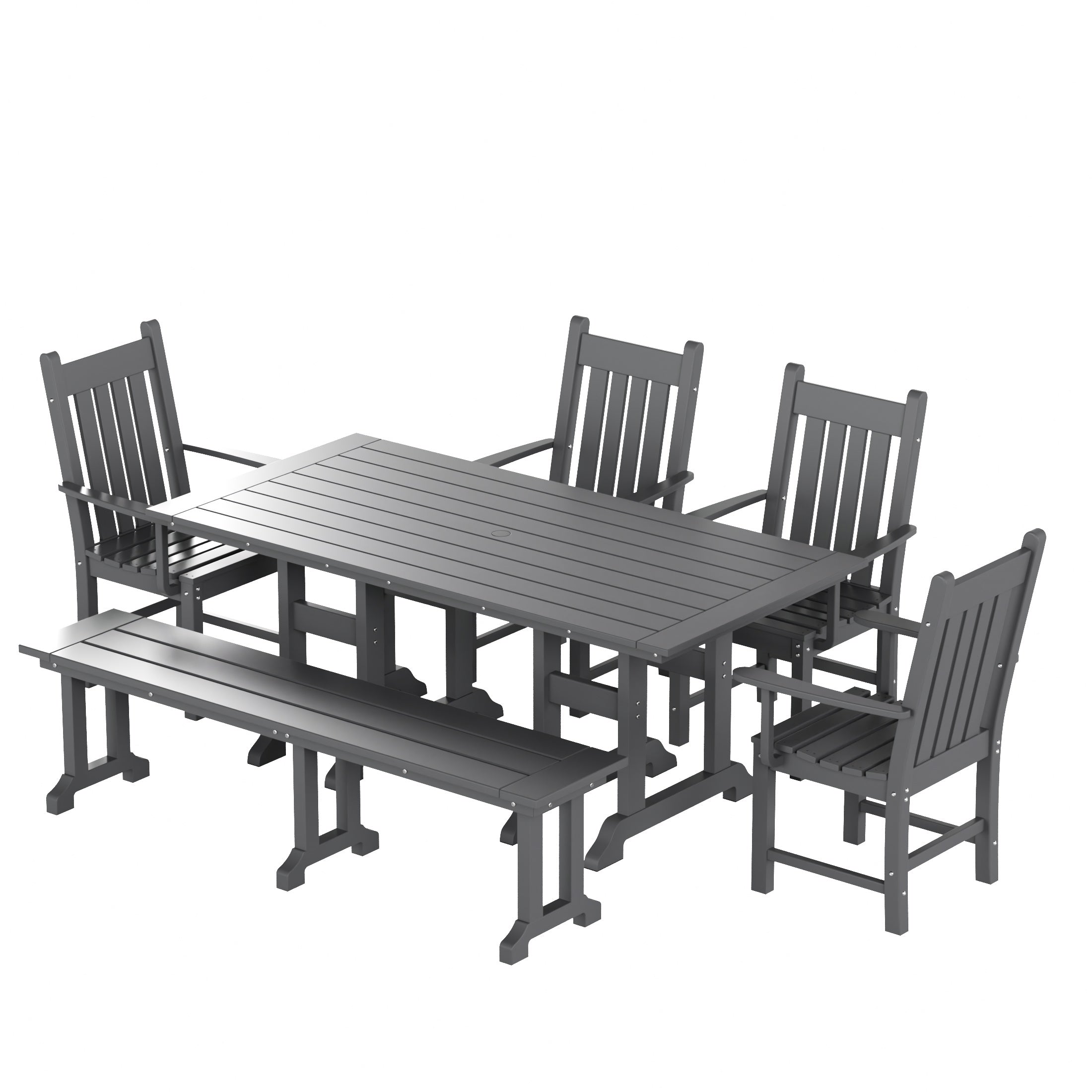 Paradise 6 Piece Outdoor Patio Dining Set Outdoor Table and Bench Armchair Set