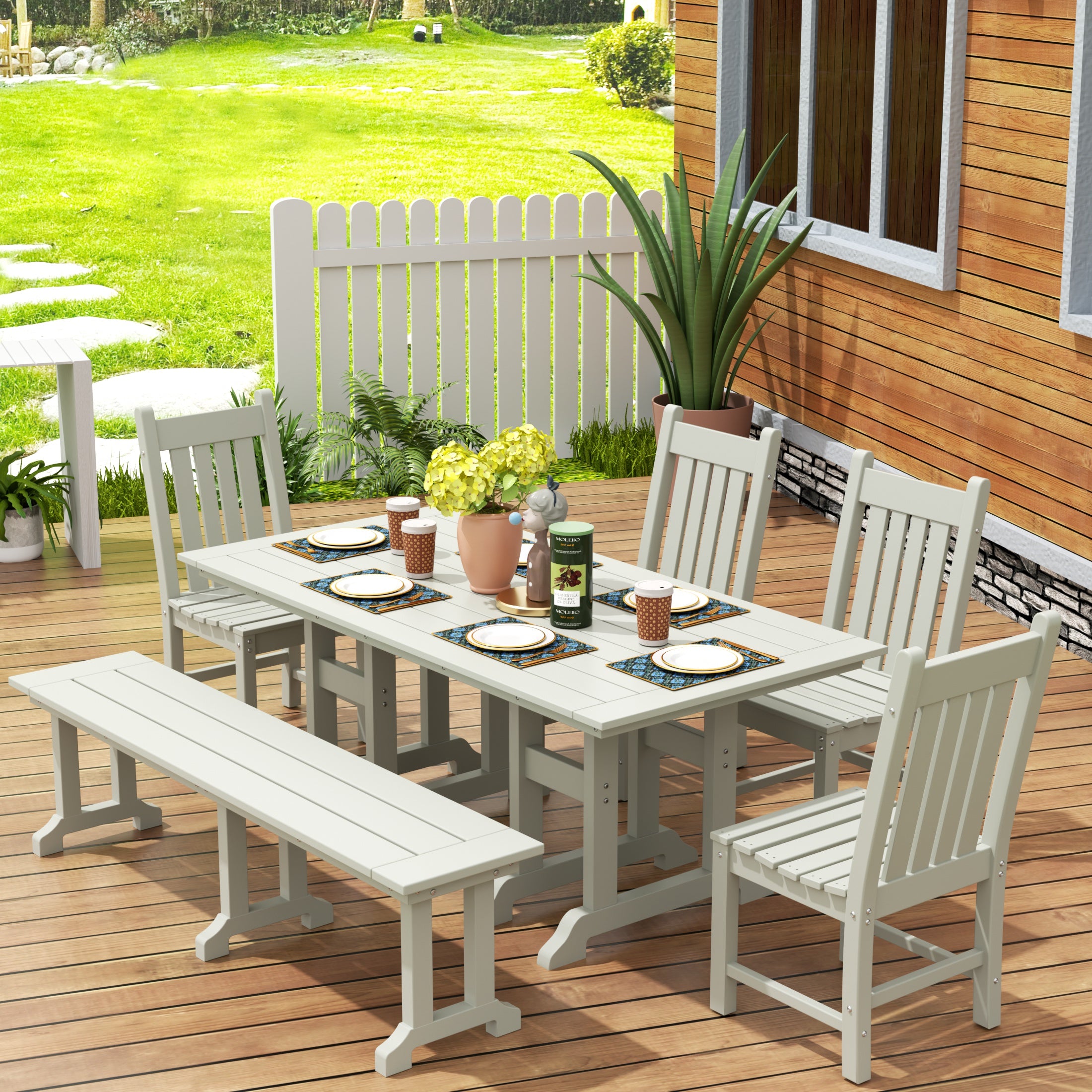 Paradise 6-Piece Outdoor Patio Dining Set Outdoor Table and Bench Chair Set