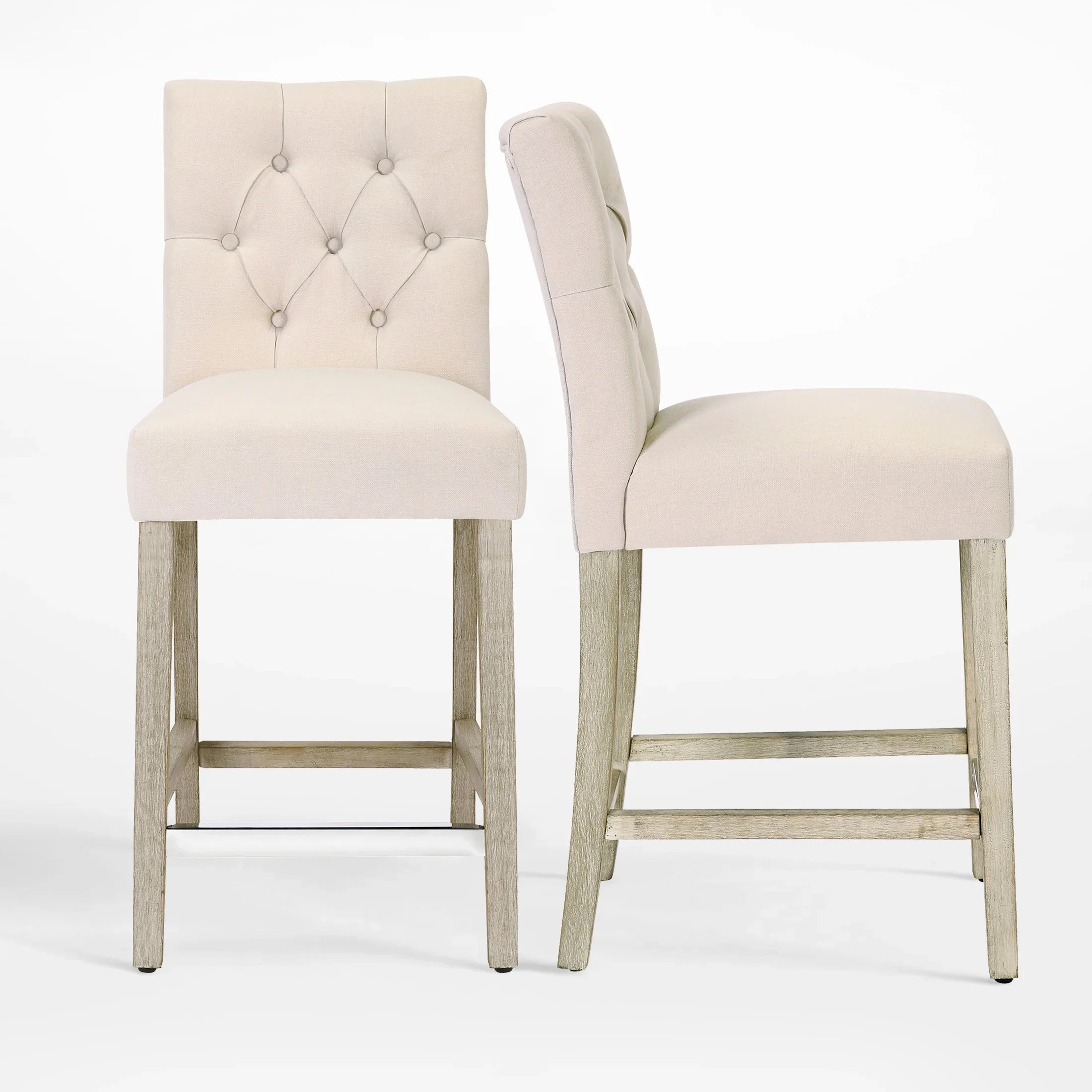 Bellmount 24" Linen Fabric Tufted Counter Stool (Set of 2),Antique Gray