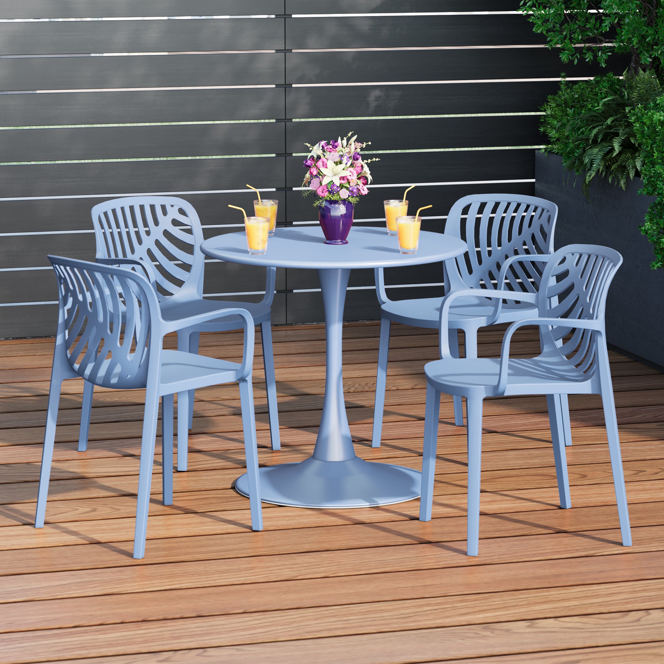 Sunshine 5-Piece Outdoor Indoor Metal Patio Dining Table Set With Stackable Patio Arm Chairs