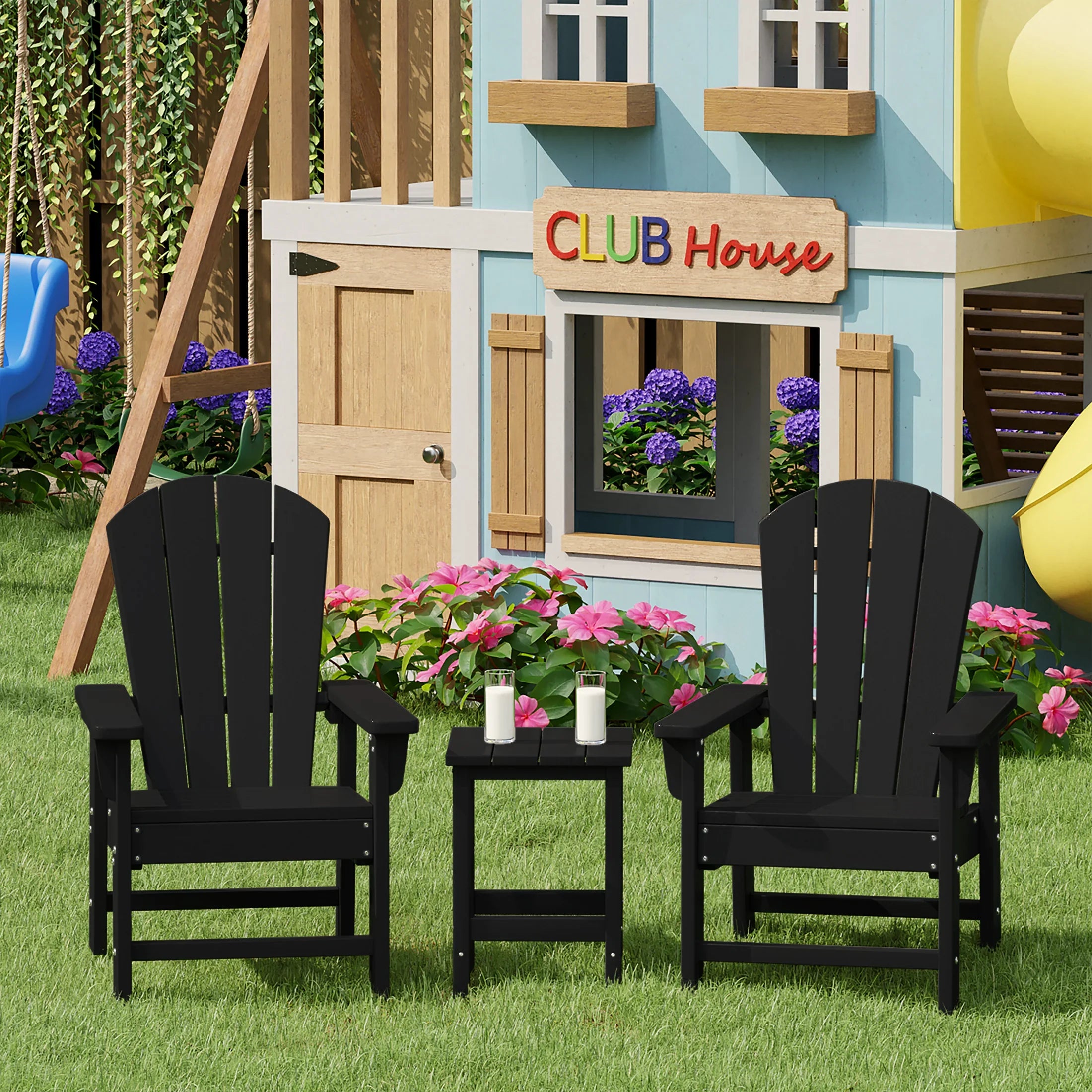 Paradise Kids 3-Piece Outdoor HDPE Adirondack Chairs With Square Side