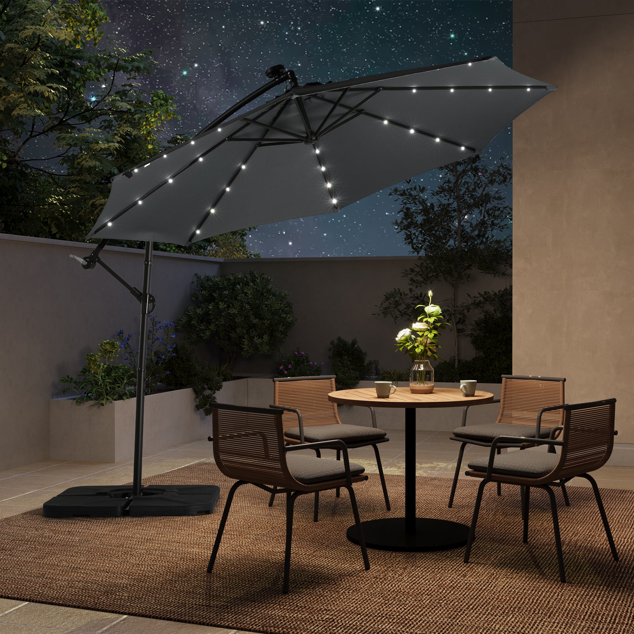 Westlake 10 ft. Outdoor / Paito Cantilever Hanging Umbrella with Solar Power LED lights
