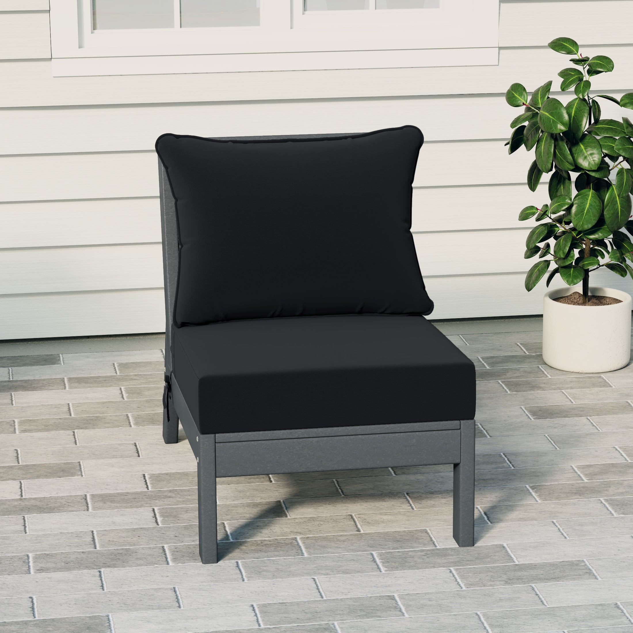 Portsmouth Outdoor HDPE Deep Seating Modular Armless Patio Chair with Patio Cushions