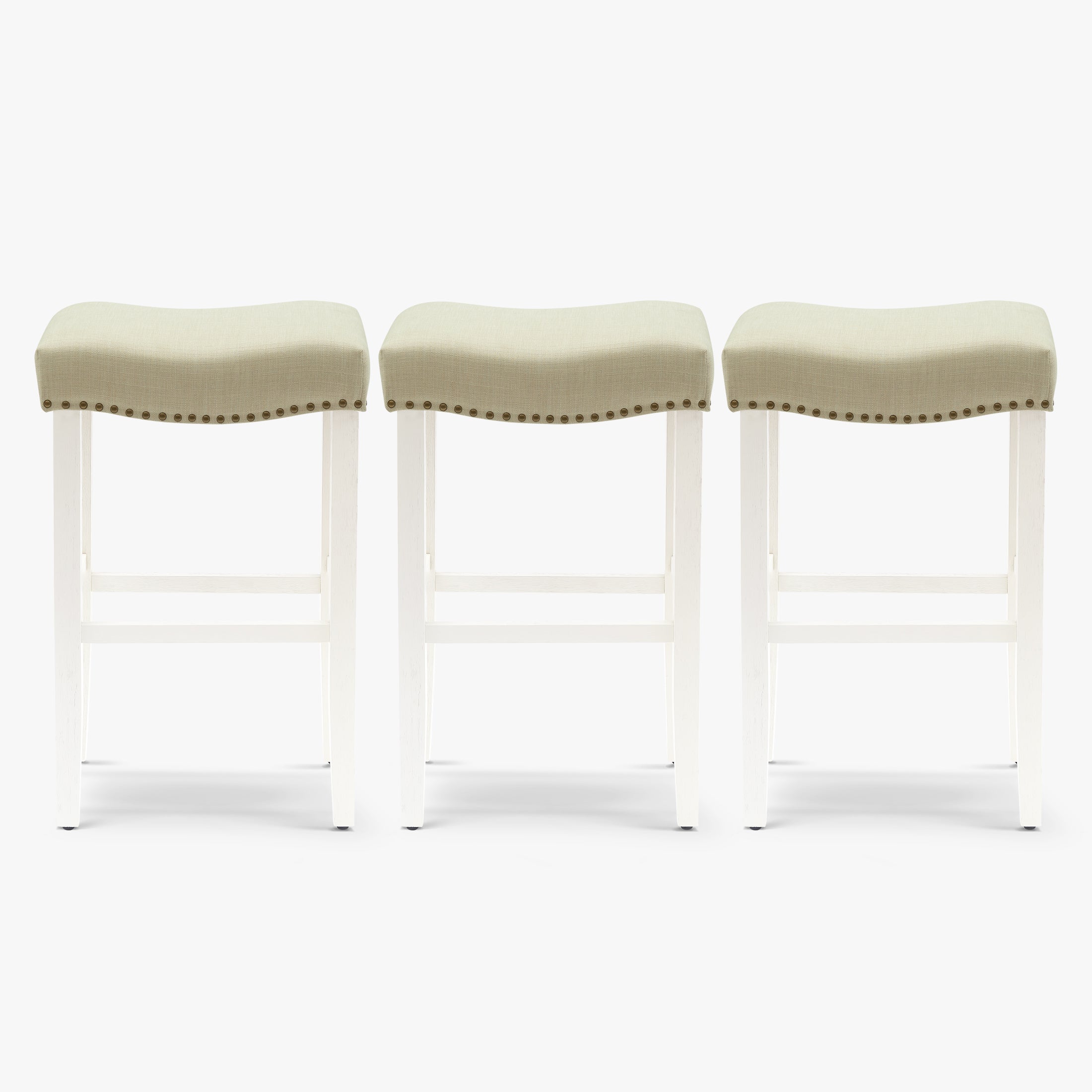 Bulmon 29" Upholstered Saddle Seat Antique White Bar Stool (Set of 3)