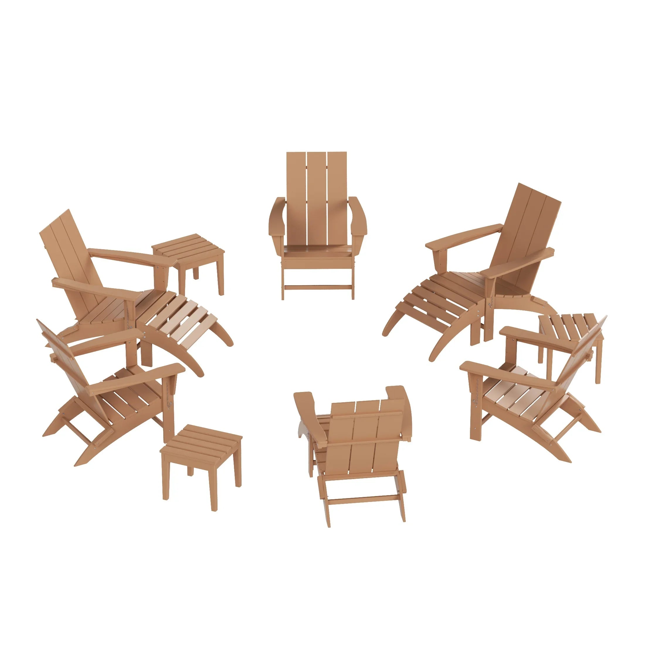Palms 12-Piece Modern Poly Folding Adirondack Chair with Ottoman and Side Table