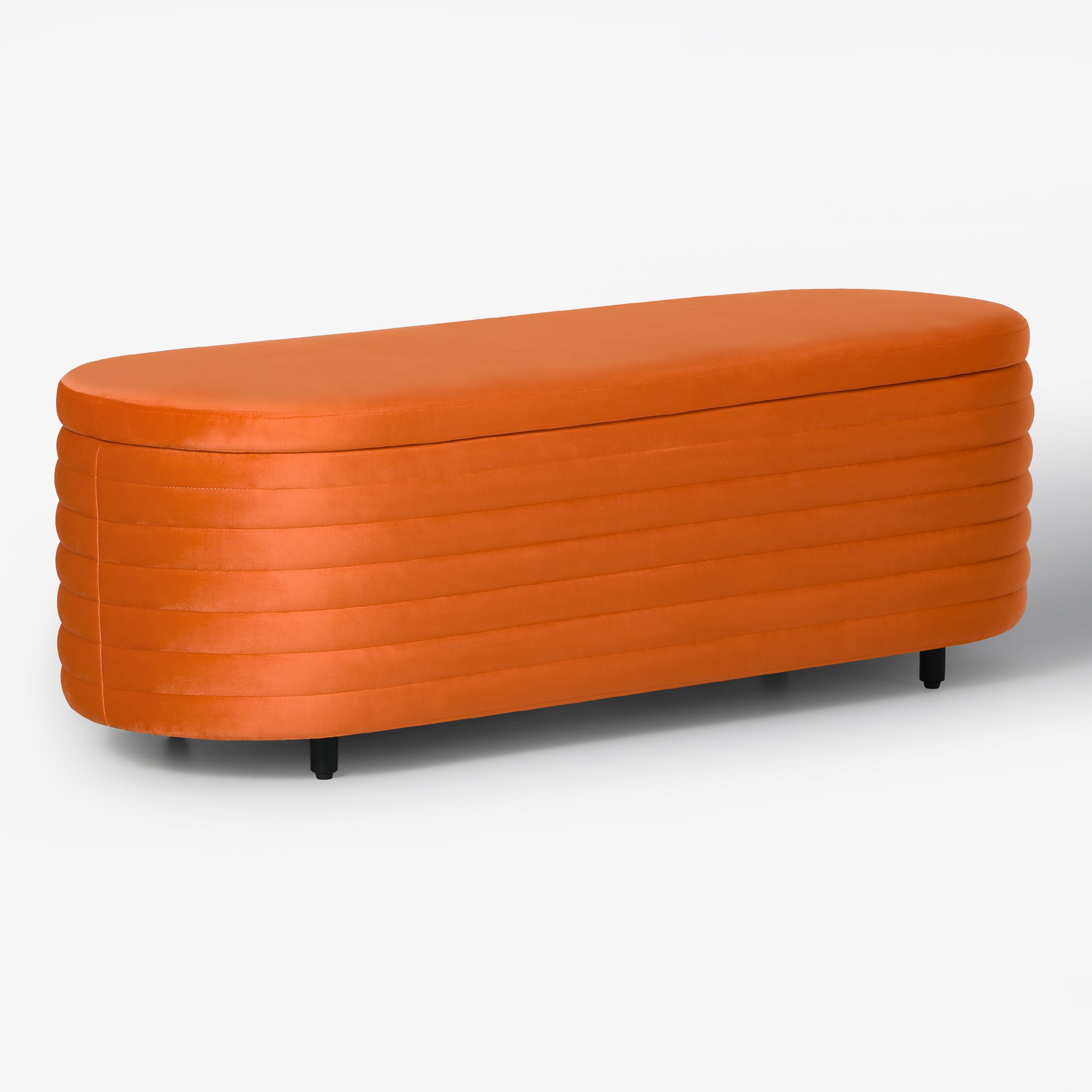 Alaia 54" Wide Mid-Century Modern Upholstered Velvet Tufted Oval Storage Ottoman Bench