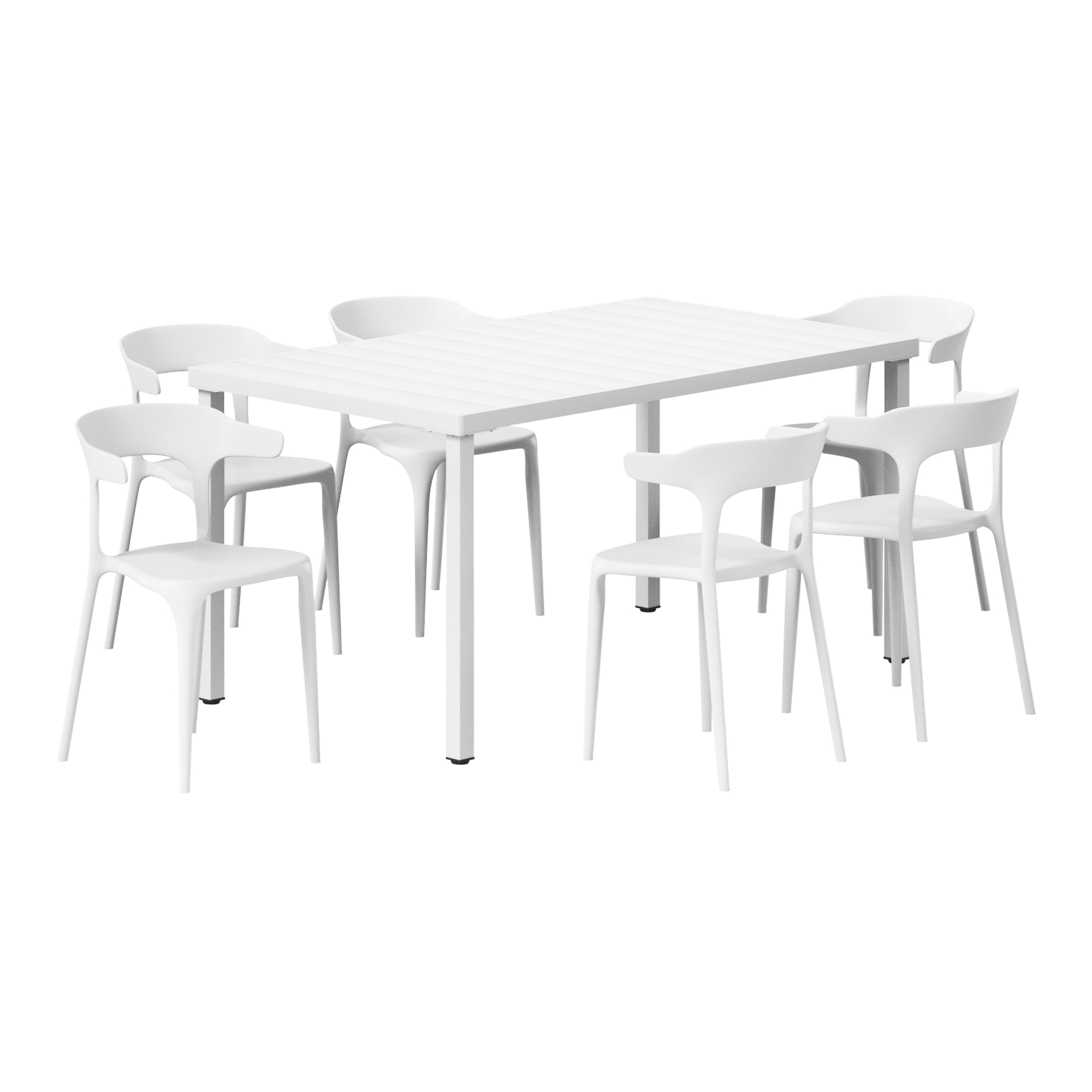 Sunshine 7-Piece Outdoor Metal Rectangle Patio Dining Table Set With Stackable Plastic Dining Chairs For 6