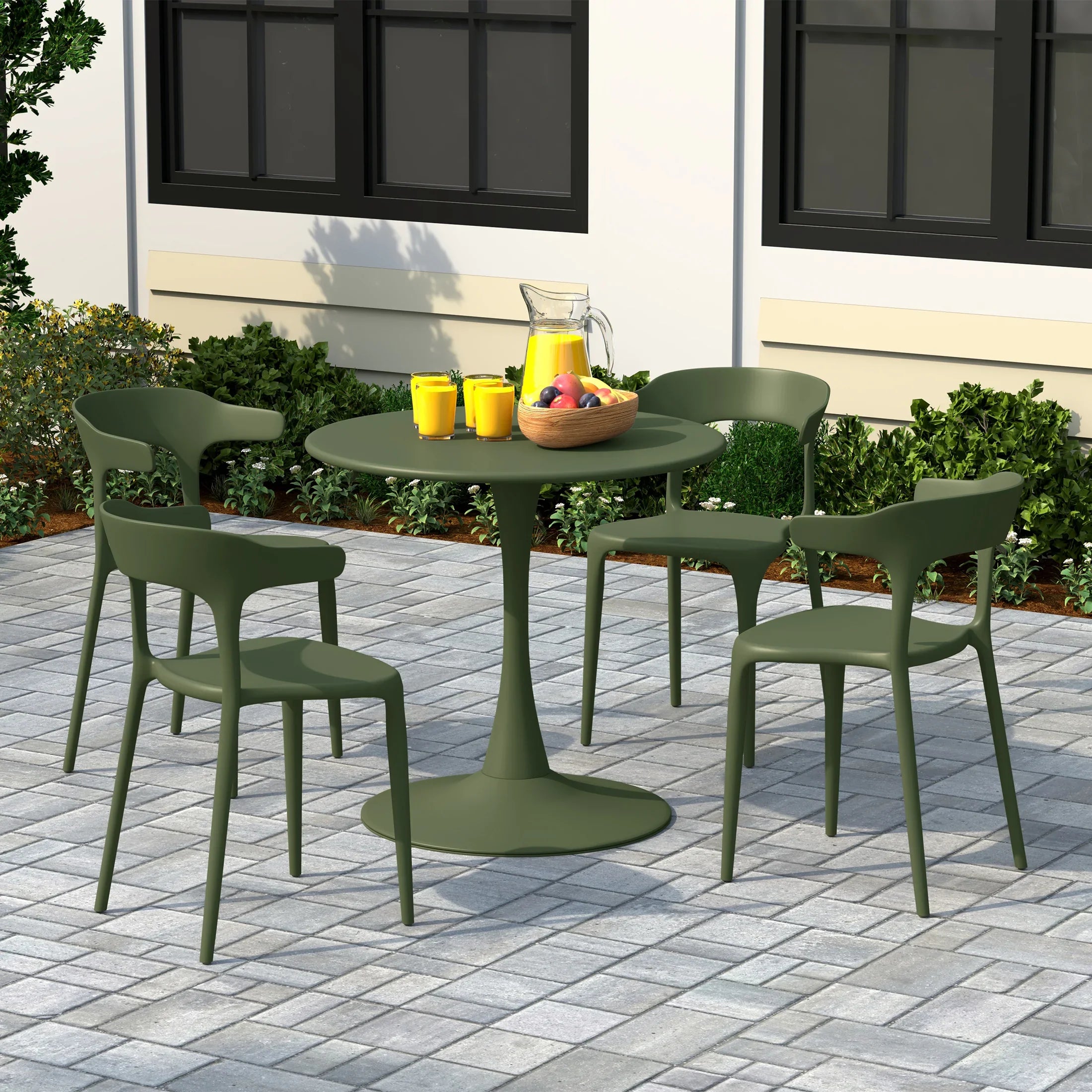 Sunshine 5-Piece Outdoor Metal Patio Dining Table Set With Stackable Patio Chairs