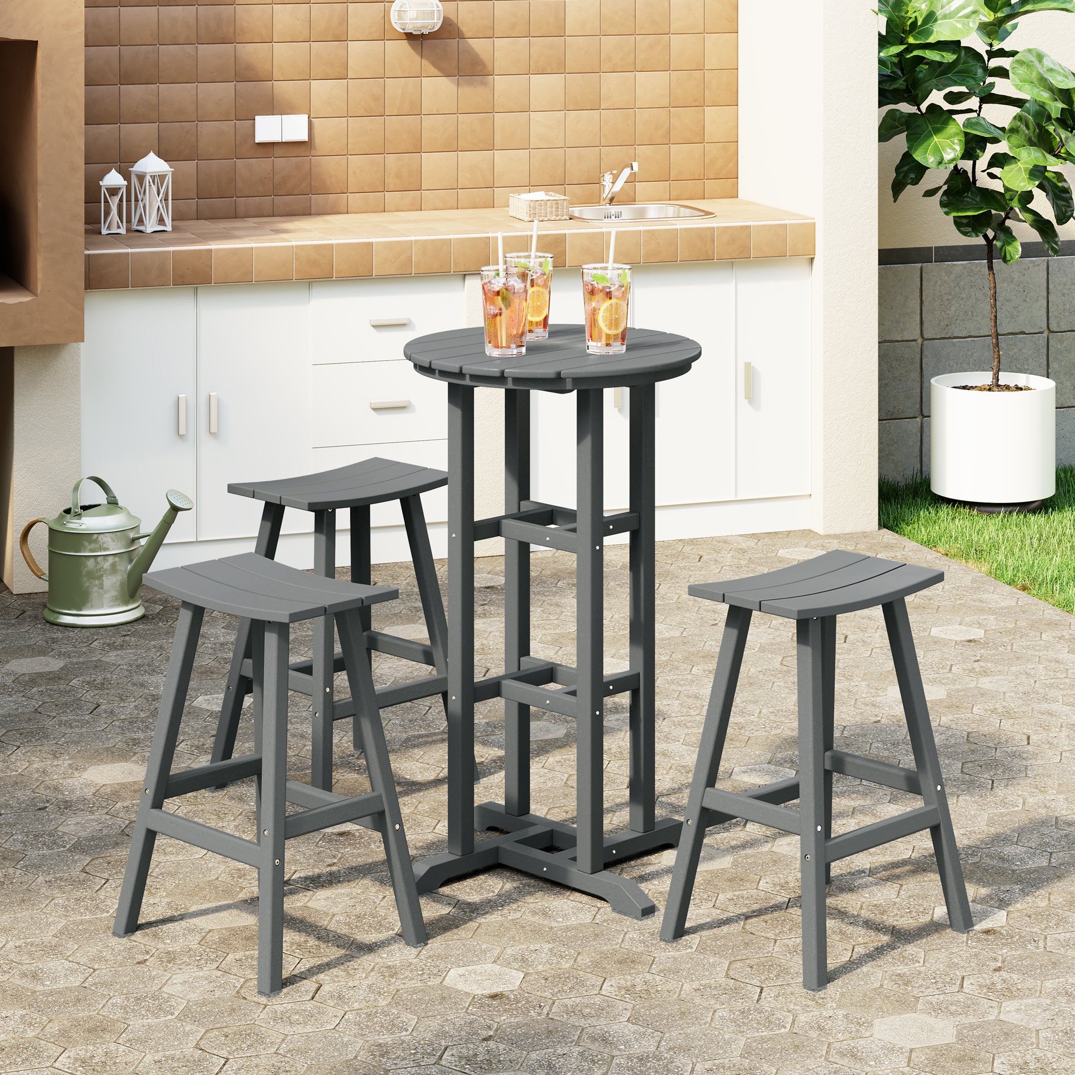 Paradise Outdoor Patio Bar Height Table and Bar Stool 4-Piece Dining Set