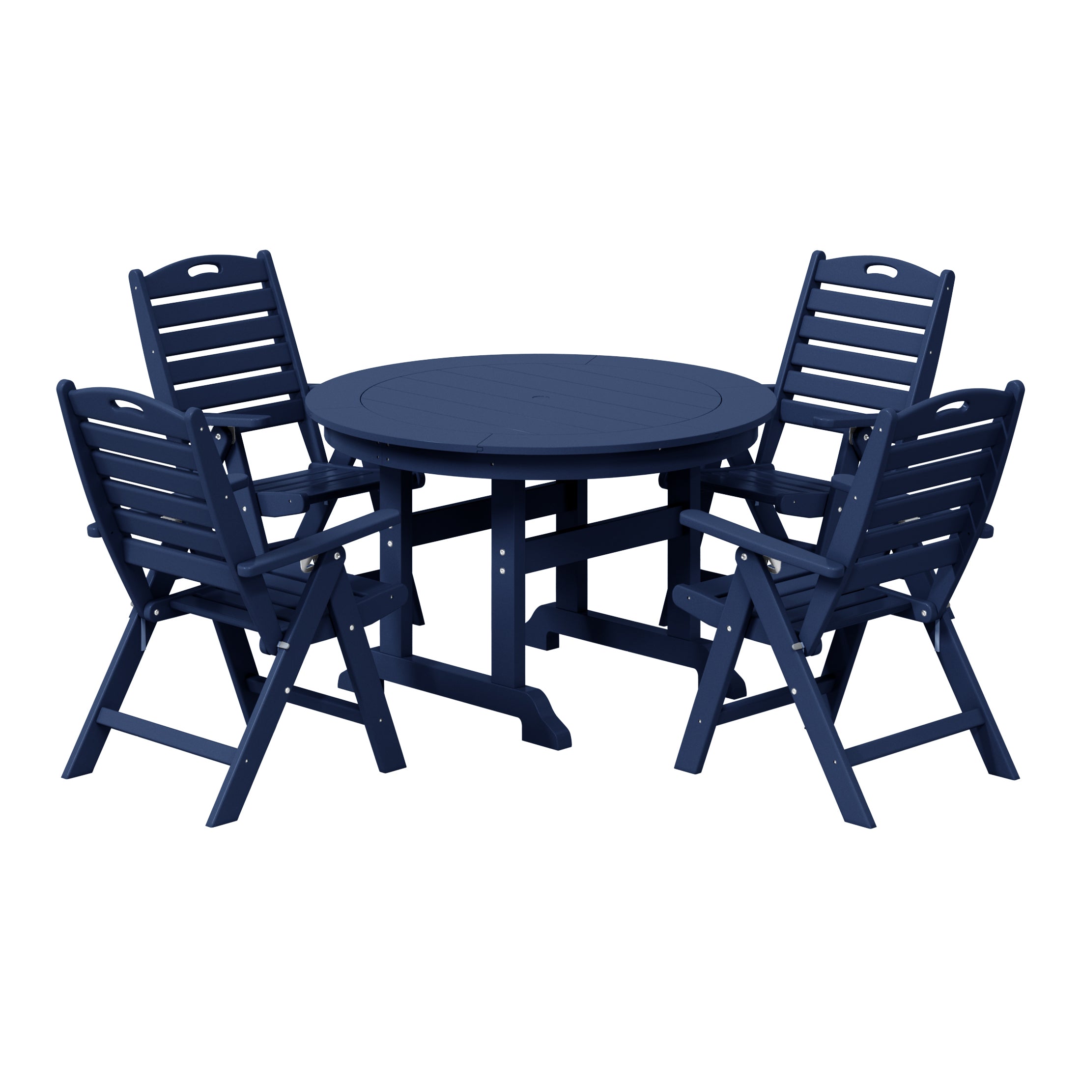 Paradise 5-Piece HDPE Round Patio Dining Table Set with Foldable Chairs