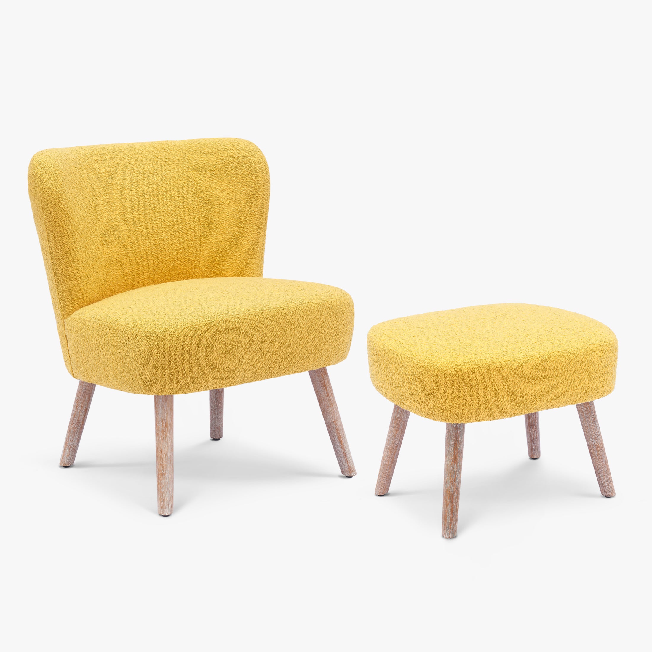 Amélie Mid-Century Boucle Accent Chair with Ottoman Foot Stool Set