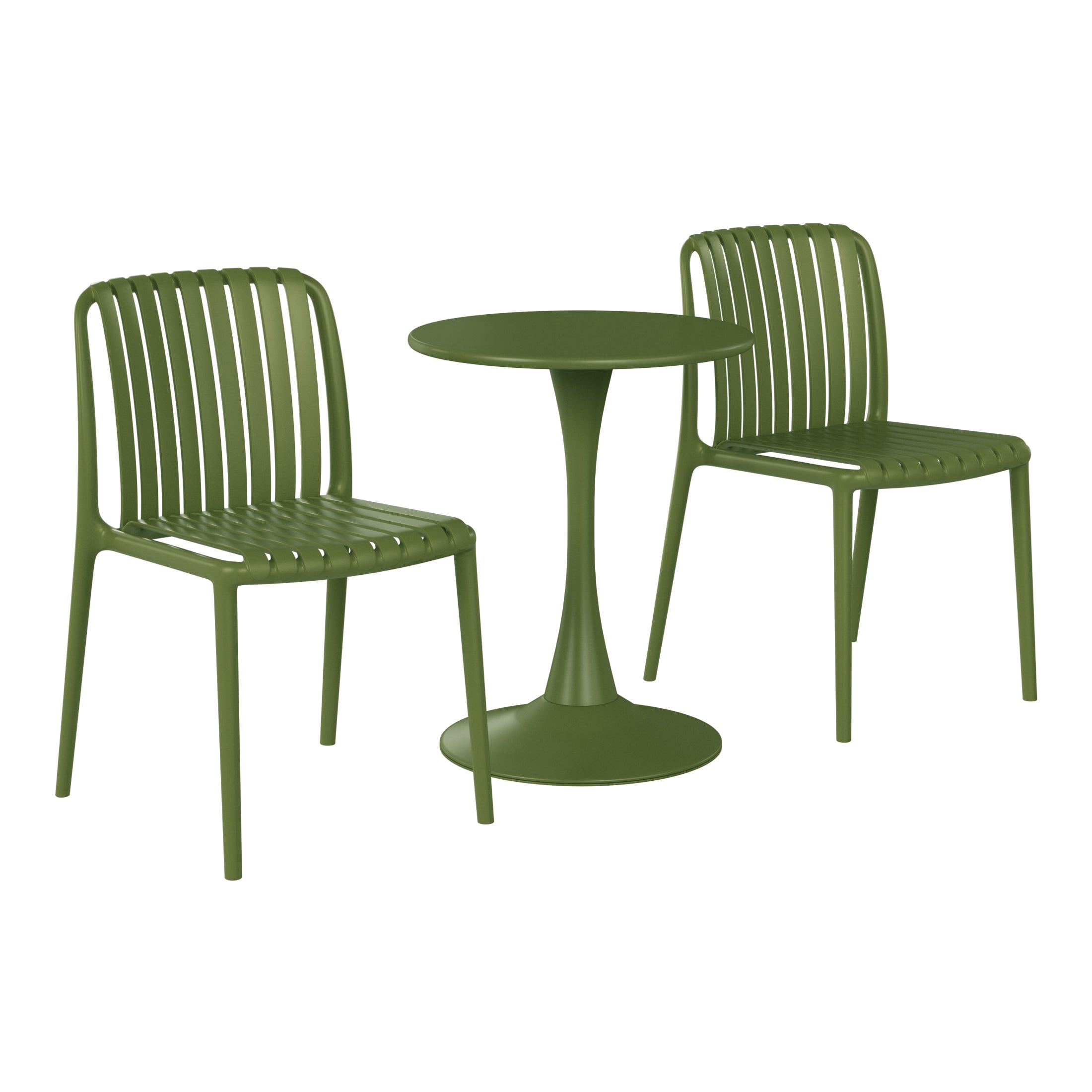 Sunshine 3-Piece Outdoor Metal Dining Table Set And Stackable Resin Patio Chairs