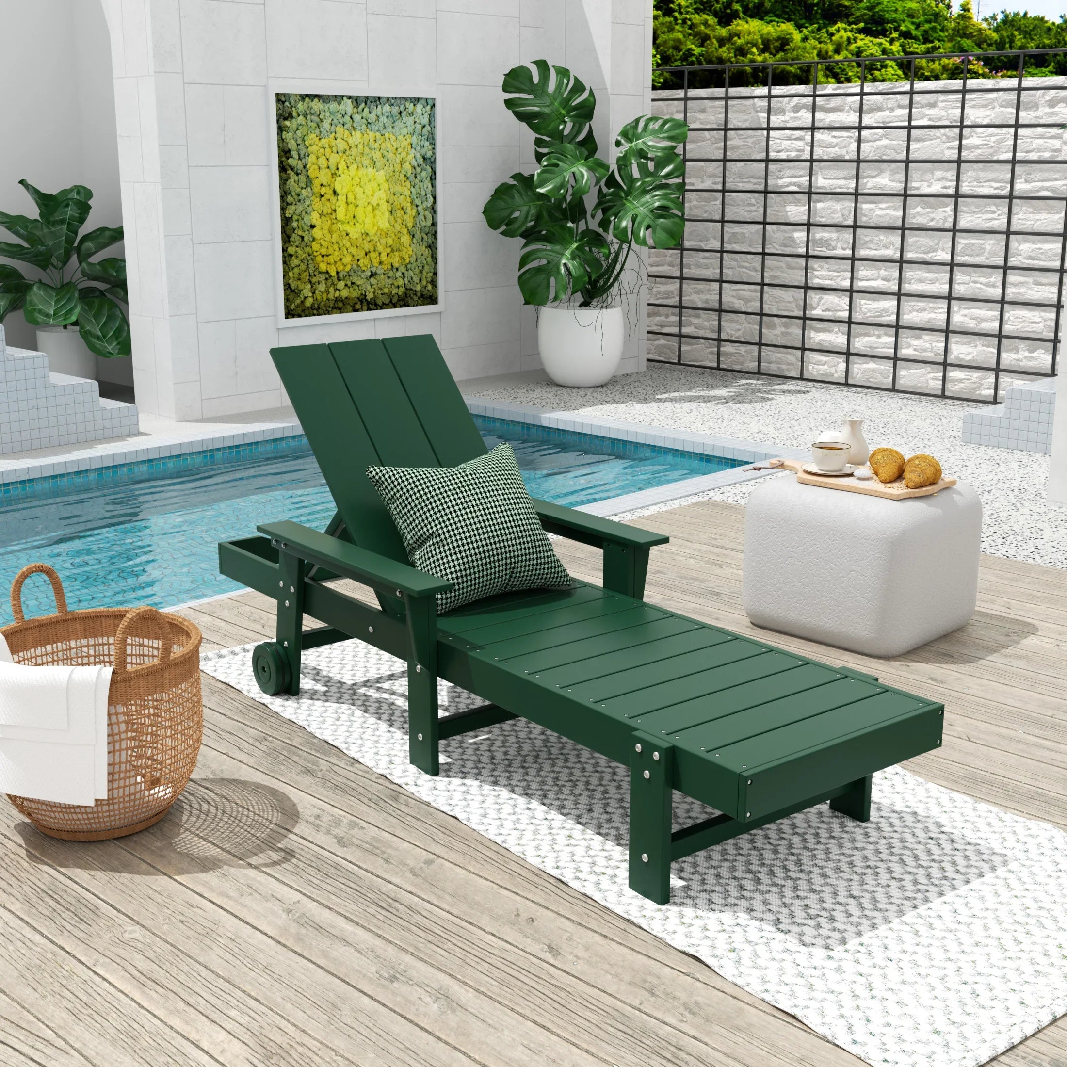 Palms Modern Reclining Chaise Lounge With Arms & Wheels