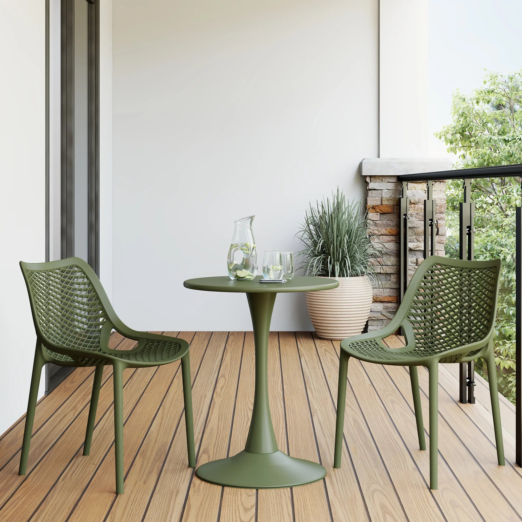 Sunshine Outdoor Stackable Modern Plastic Dining Chairs (Set of 2)