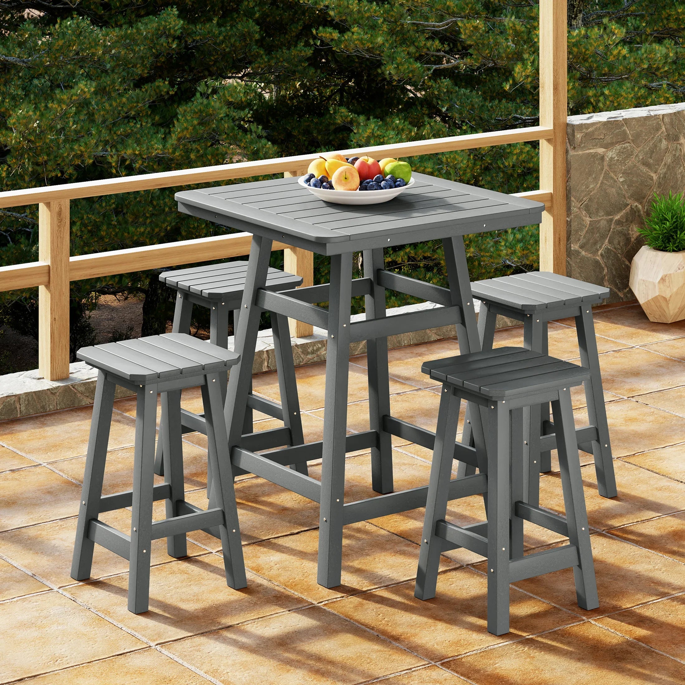 Paradise 5-Piece HDPE Outdoor Patio Dining Bar Bistro Table Set with Counter High Bar Stool