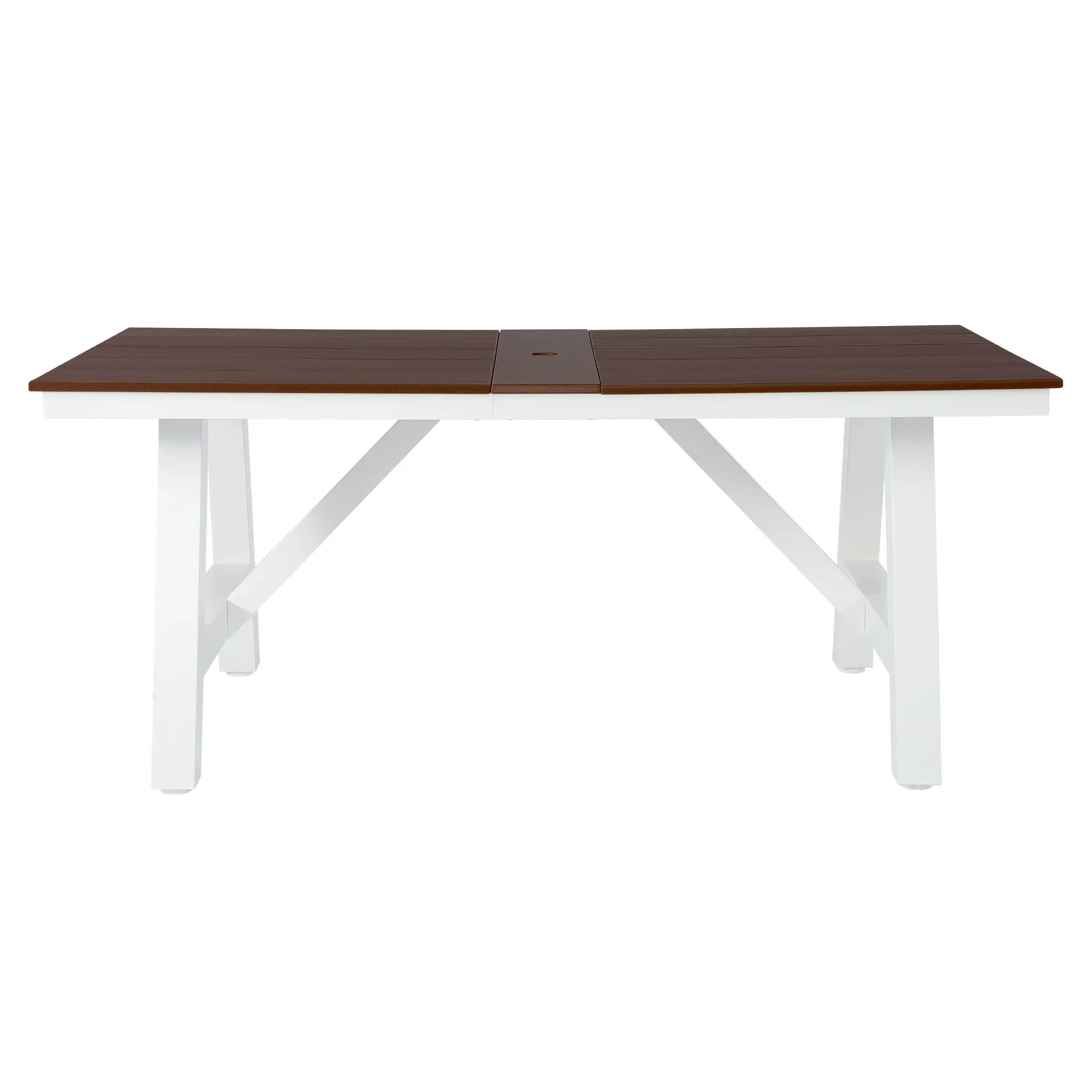 Stinson 72" HDPE Rectangle Outdoor Patio Dining Table With Umbrella Hole and Metal Frame