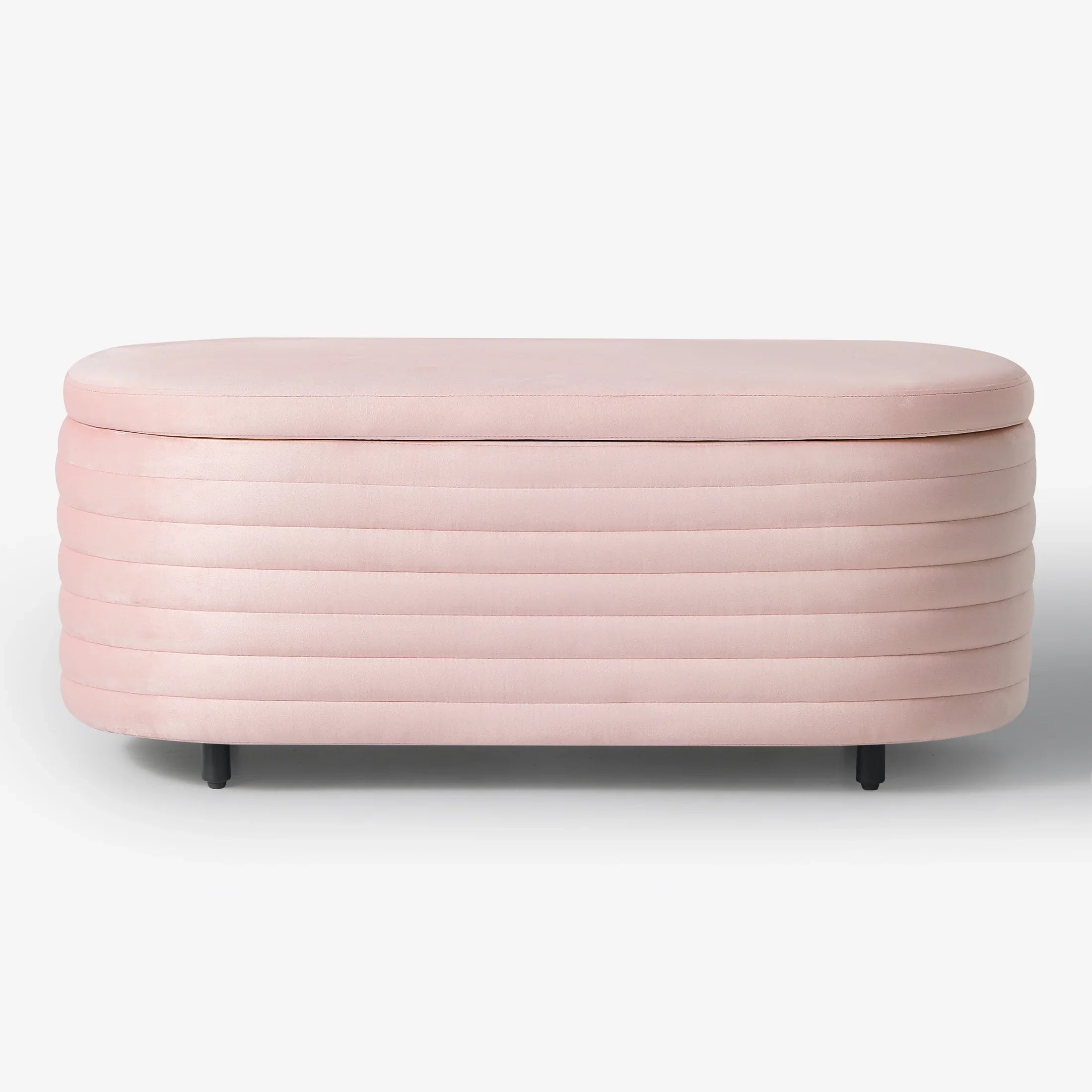 Alaia 42" Wide Mid-Century Modern Upholstered Velvet Tufted Oval Storage Ottoman Bench