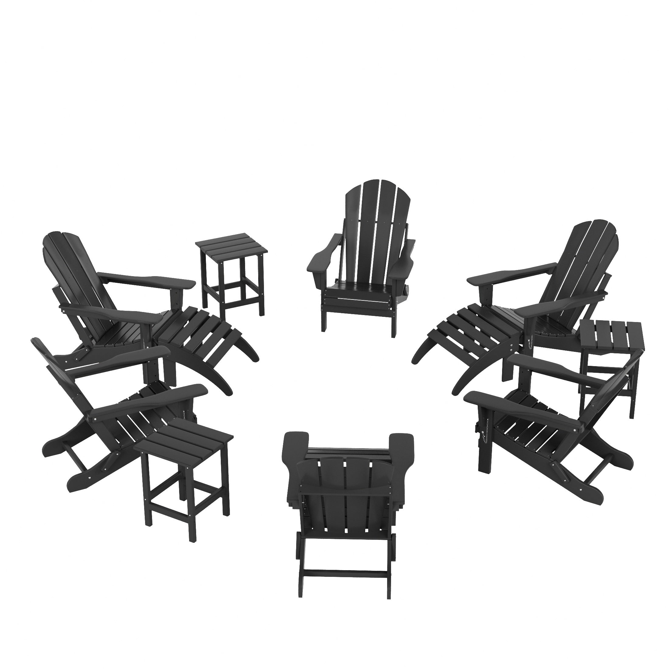 Paradise 12-Piece Outdoor Folding Poly Adirondack Chair With Ottoman And Side Table