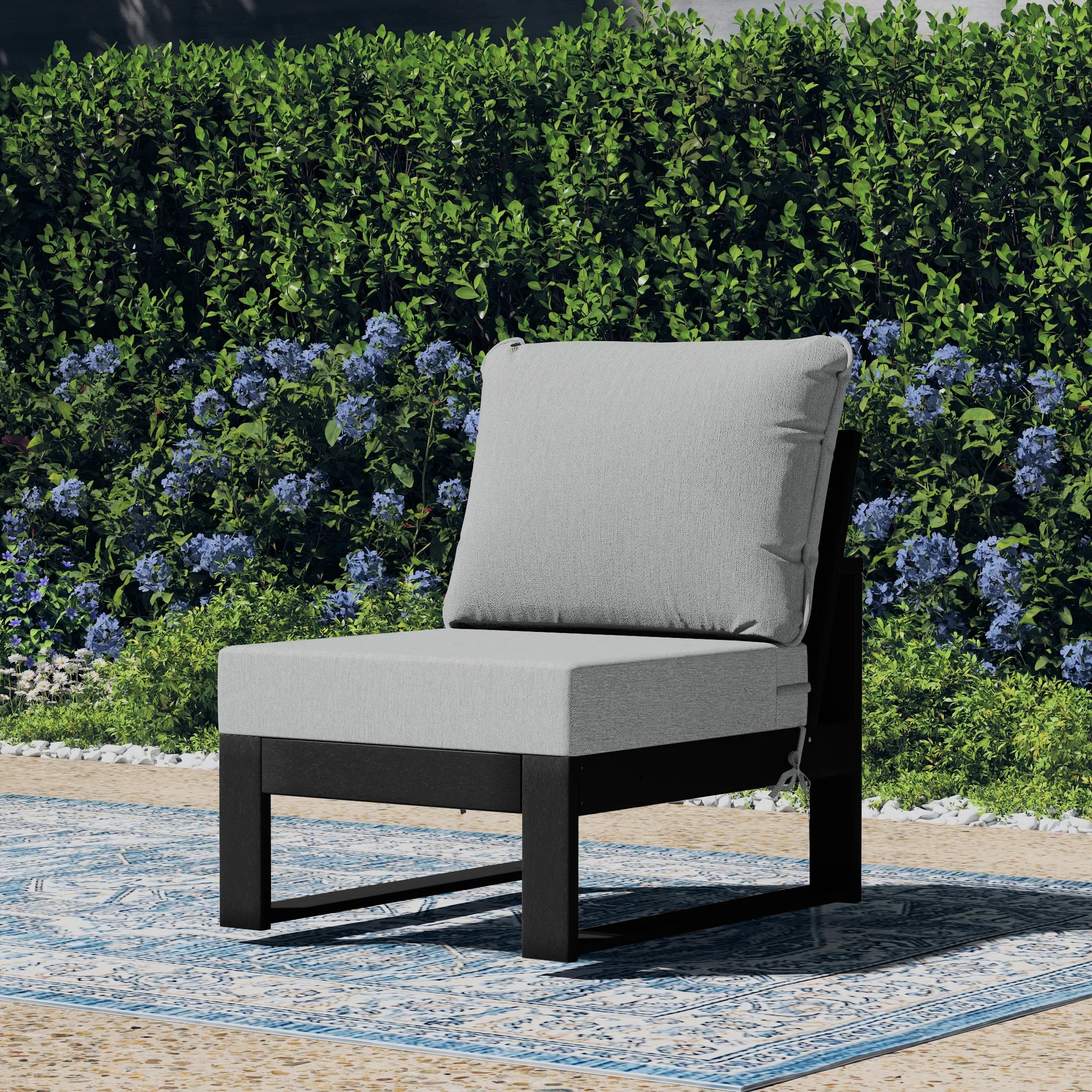Rockaway Outdoor HDPE Sectional Armless Chair with Water-Proof Patio Cushions